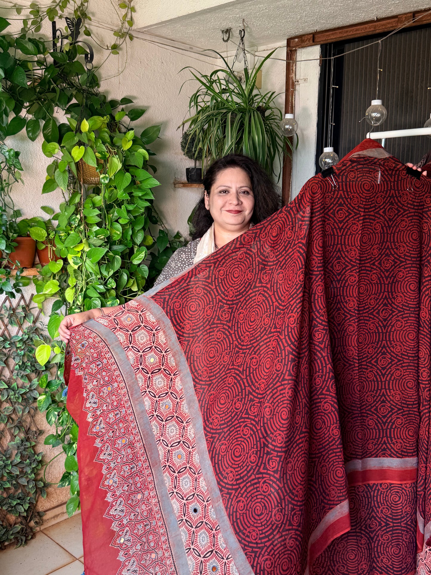 Pure cotton mirror work Ajrakh Red