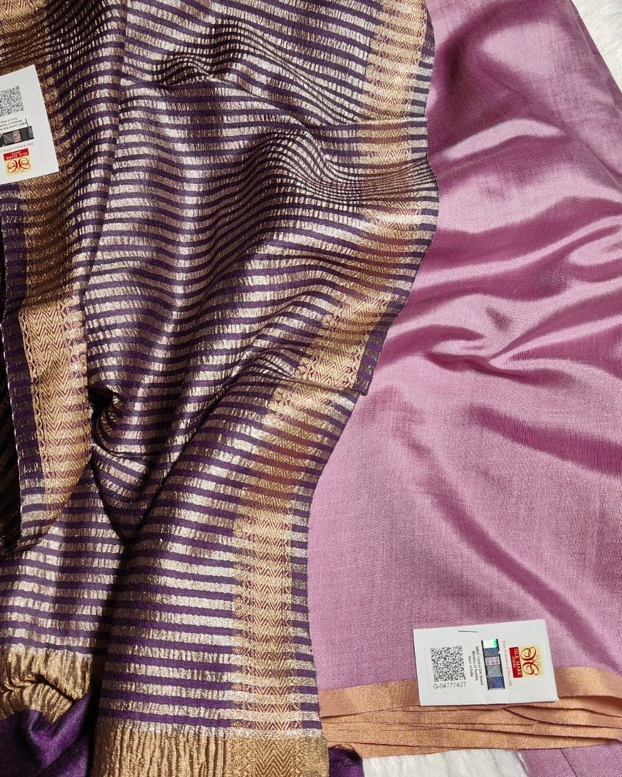 Tyohar - Mulberry silk kurta with moonga silk dupatta light purple with dark purple