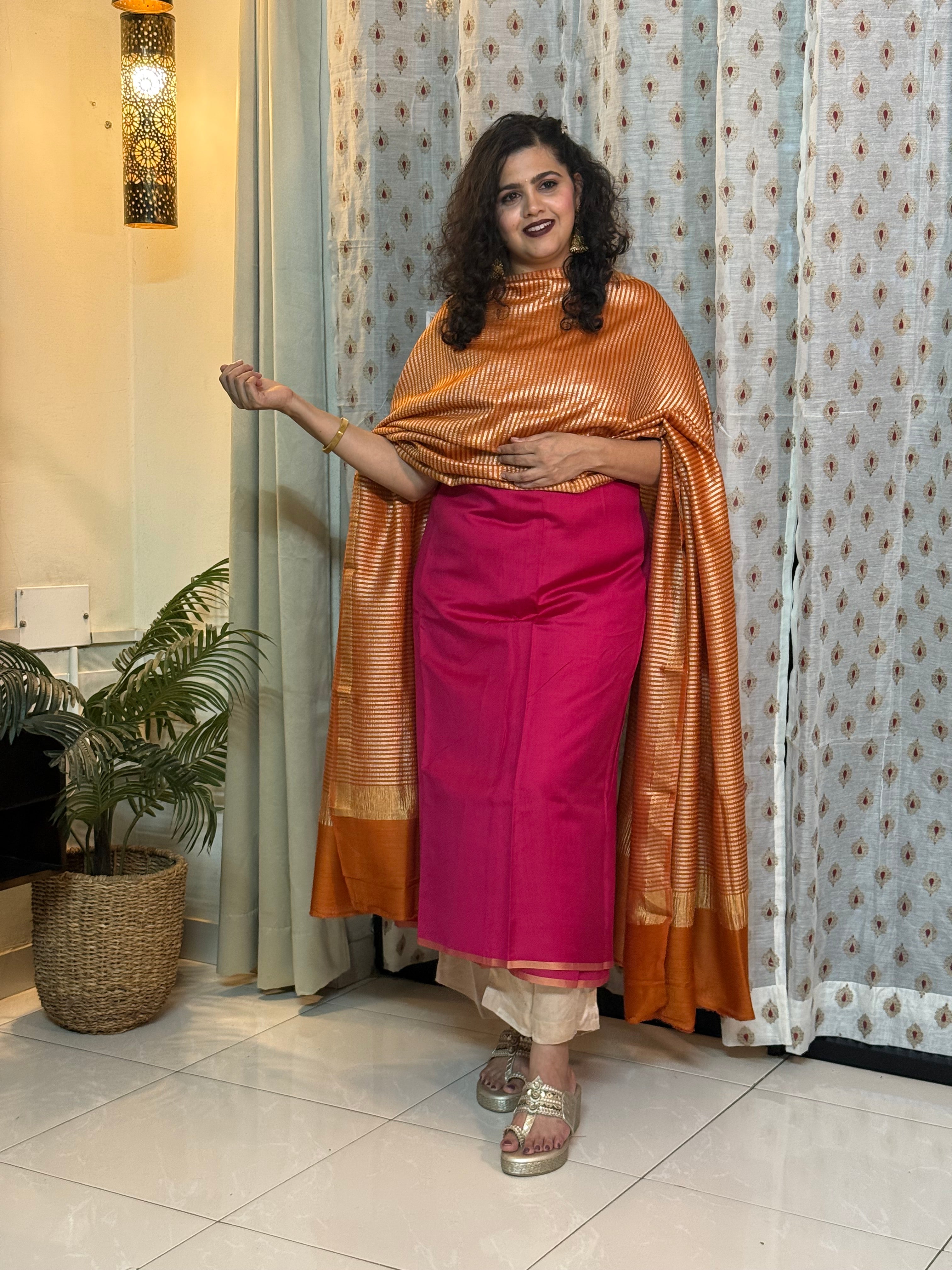 Tyohar - Mulberry silk kurta with moonga silk dupatta pink & orange
