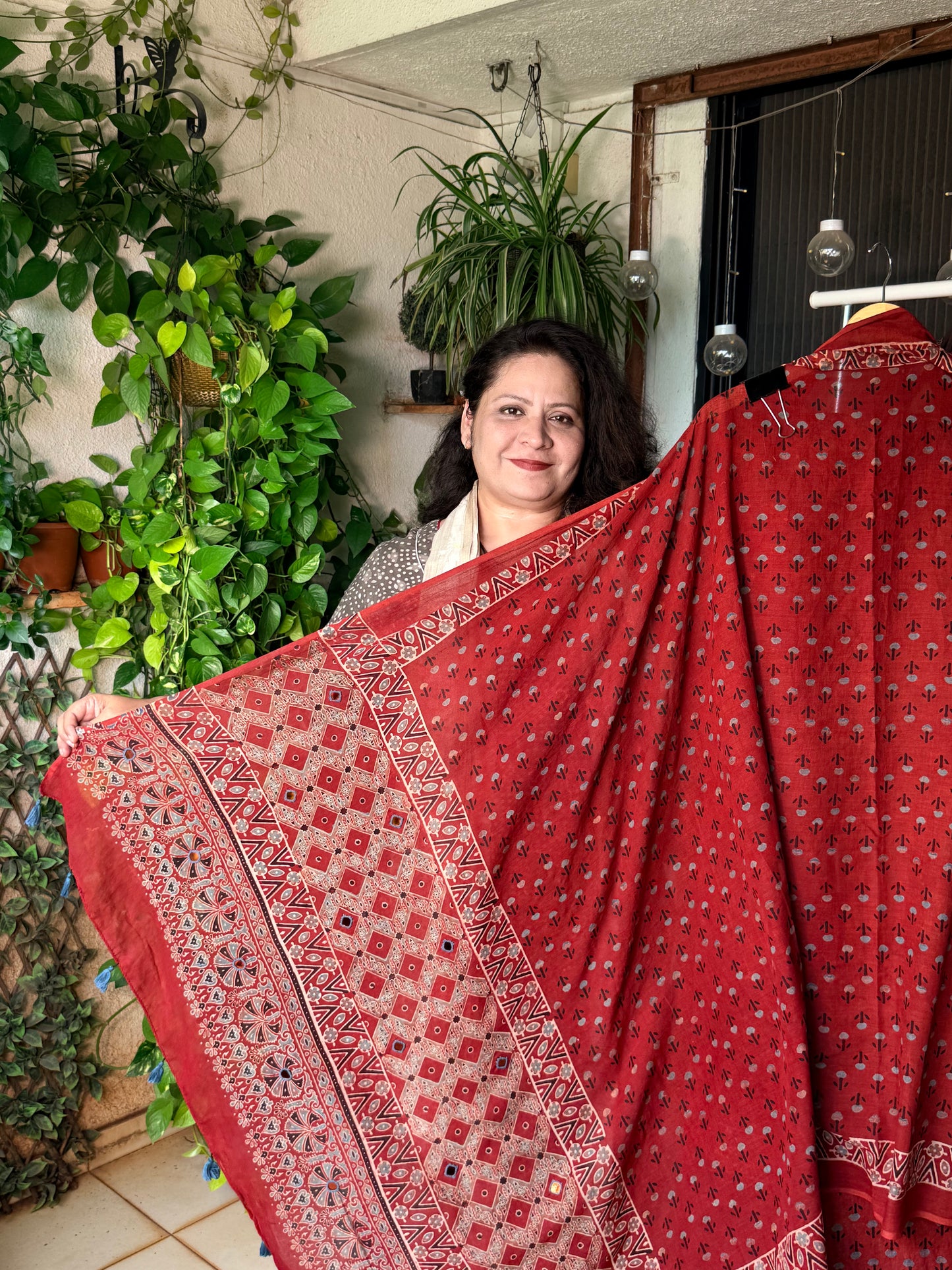 Pure cotton mirror work Ajrakh Red