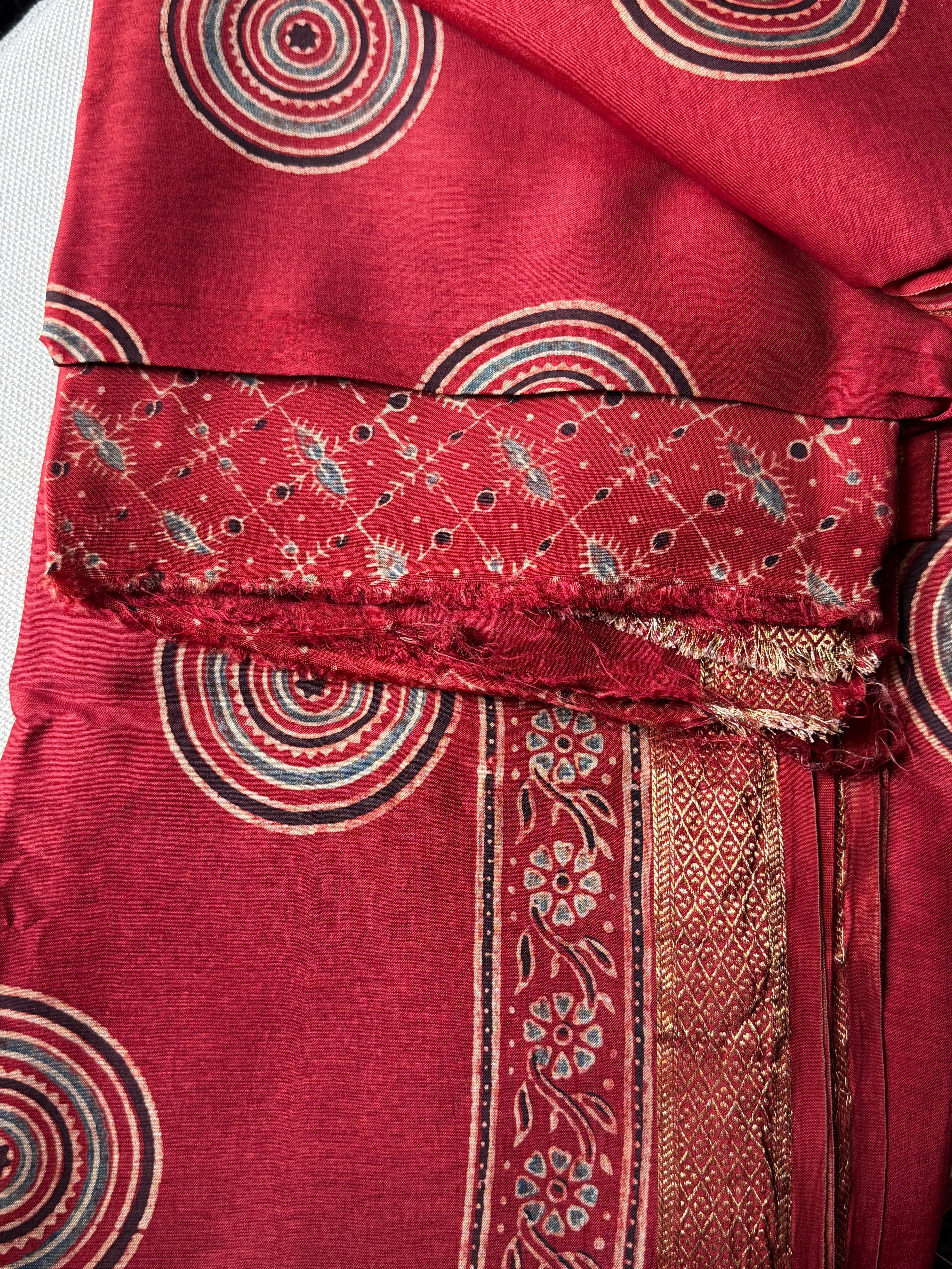 Pure Dola silk handblock printed Ajrakh saree