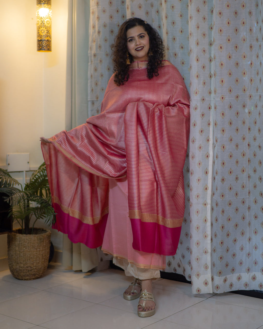 Tyohar -  Mulberry silk kurta with moonga silk dupatta pink & dark pink