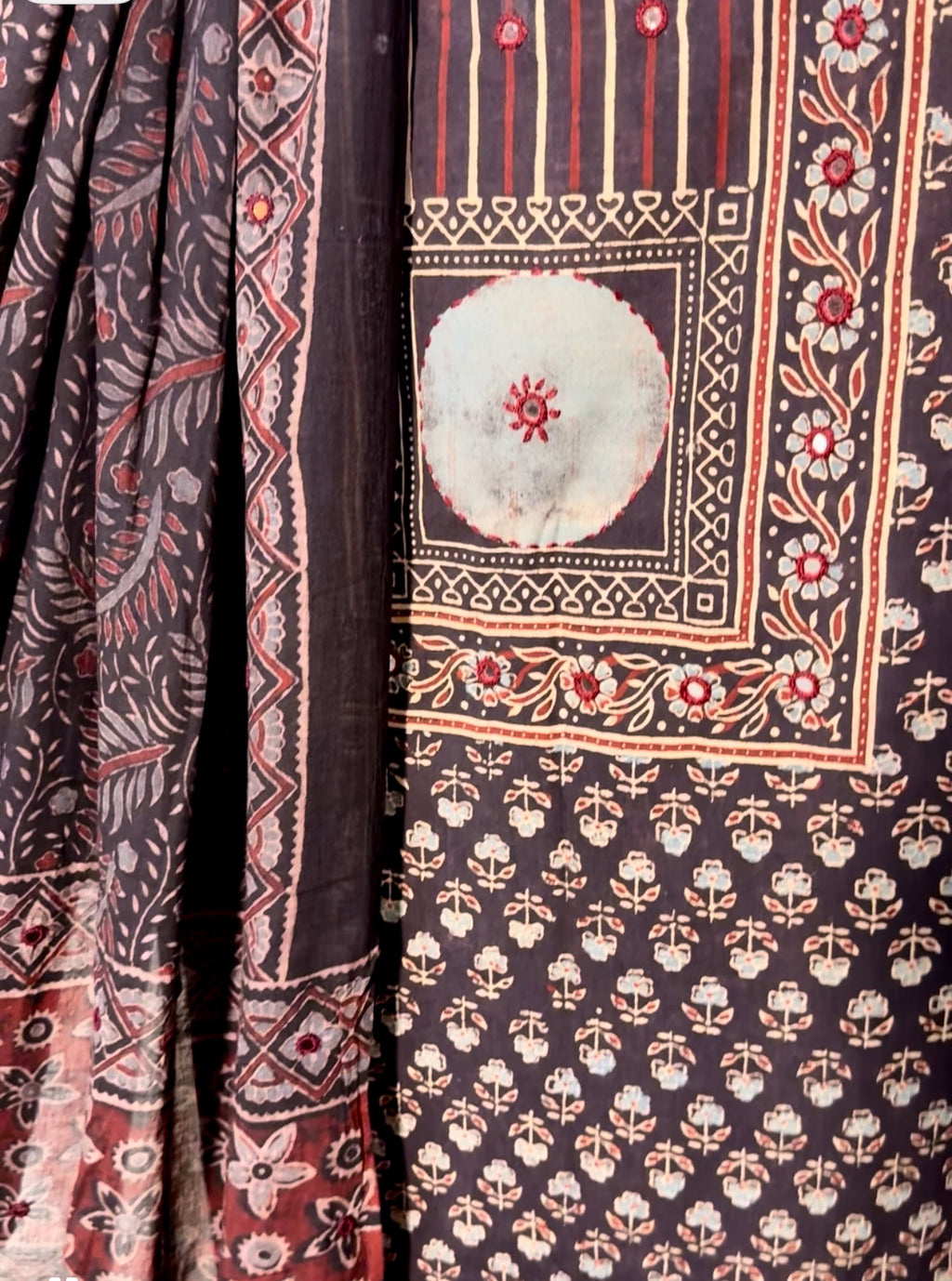 Ajrakh black kurta with black dupatta