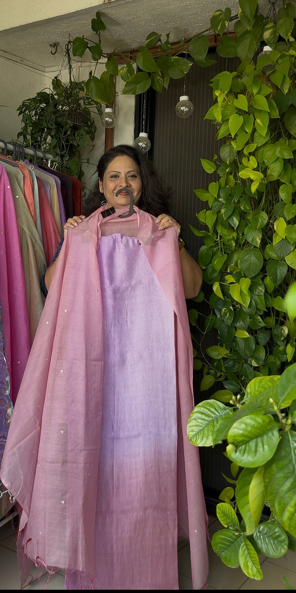 Pure mul chanderi silk kurta ( rangarej) with mul chanderi mirror work dupatta