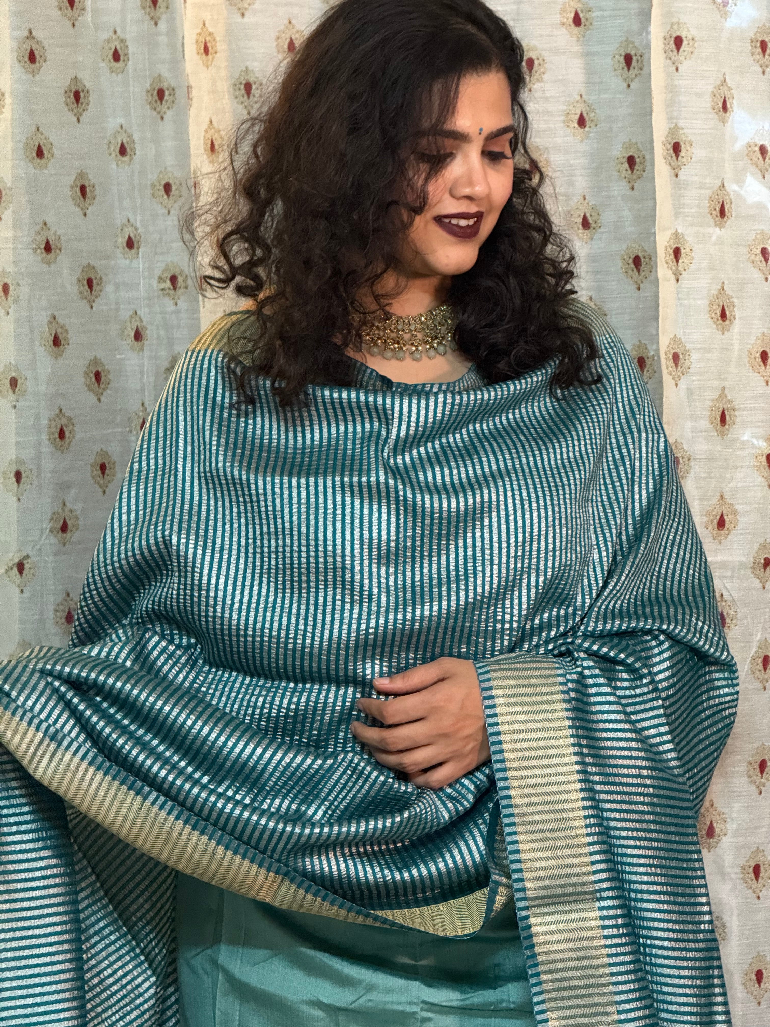 Tyohar -  Mulberry silk kurta with moonga silk dupatta teal