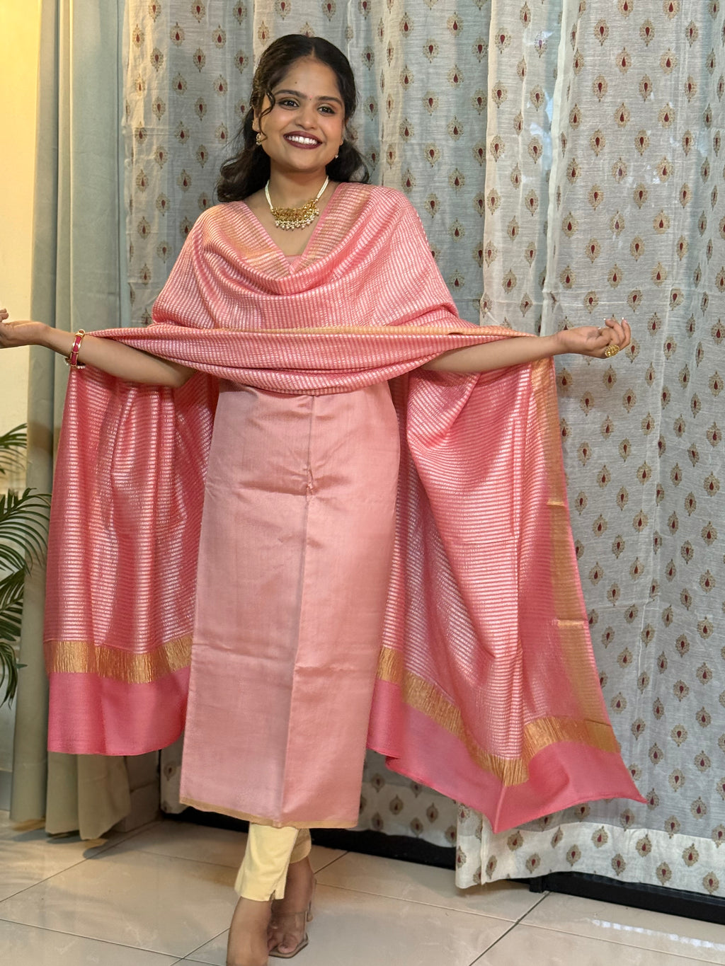 Tyohar -  Mulberry silk kurta with moonga silk dupatta peachish pink