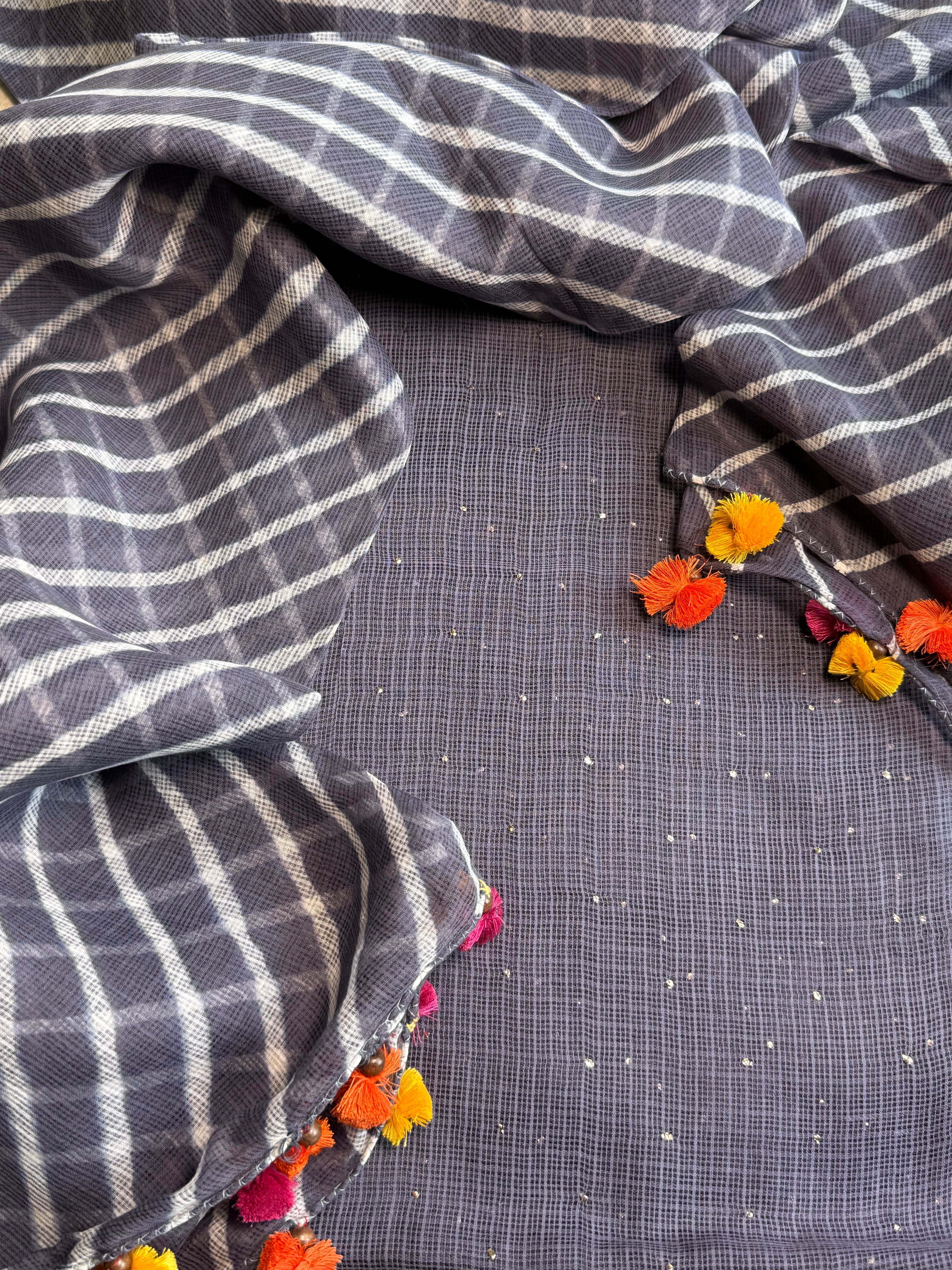 Pure kota Mukaish work kurta with kota dupatta- English grey