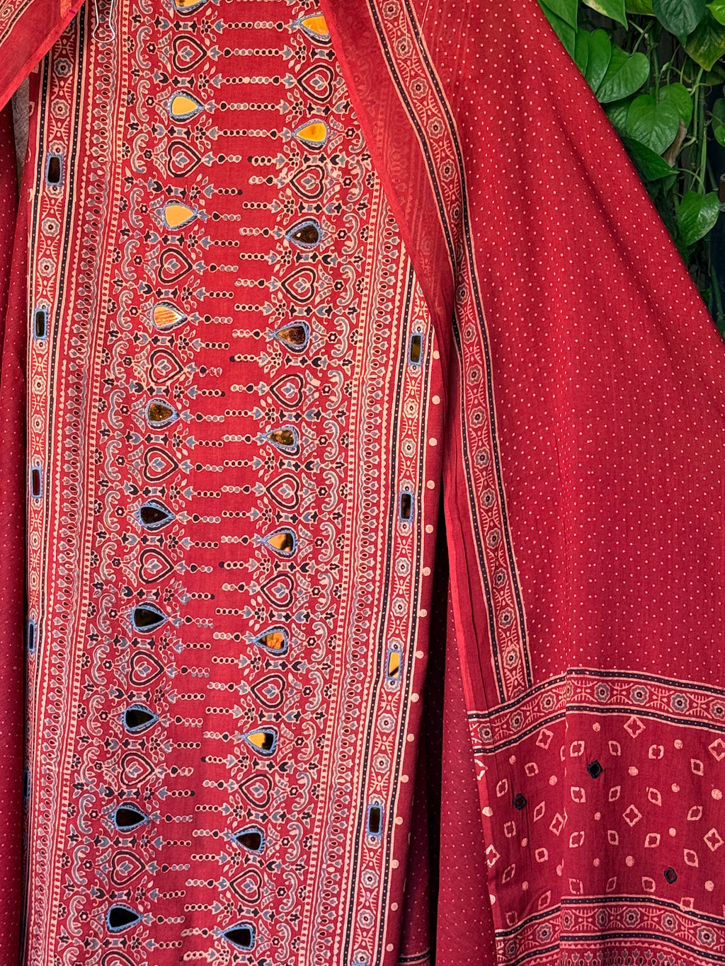 Pure cotton mirror work Ajrakh Red