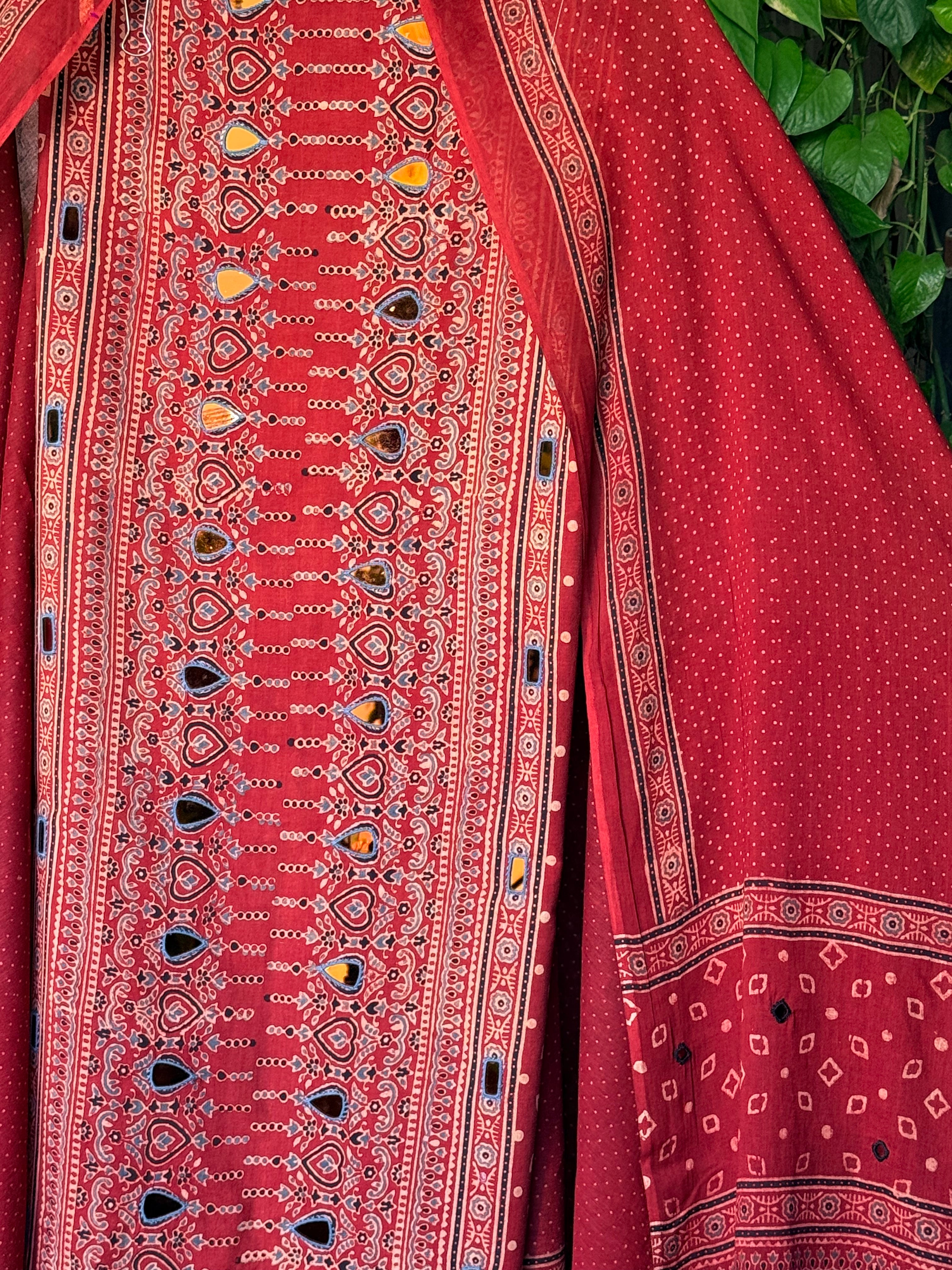 Pure cotton mirror work Ajrakh Red