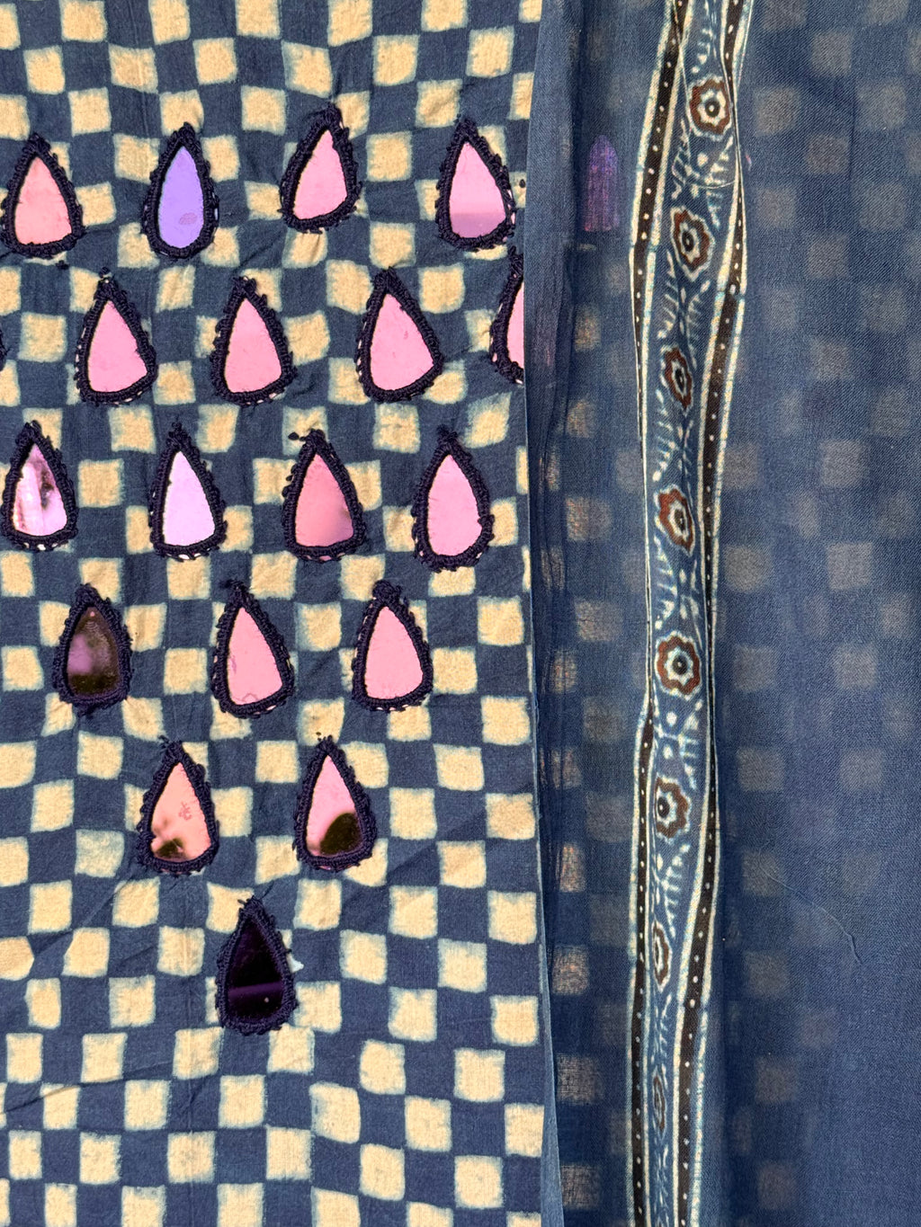 Pure cotton mirror work Ajrakh Blue