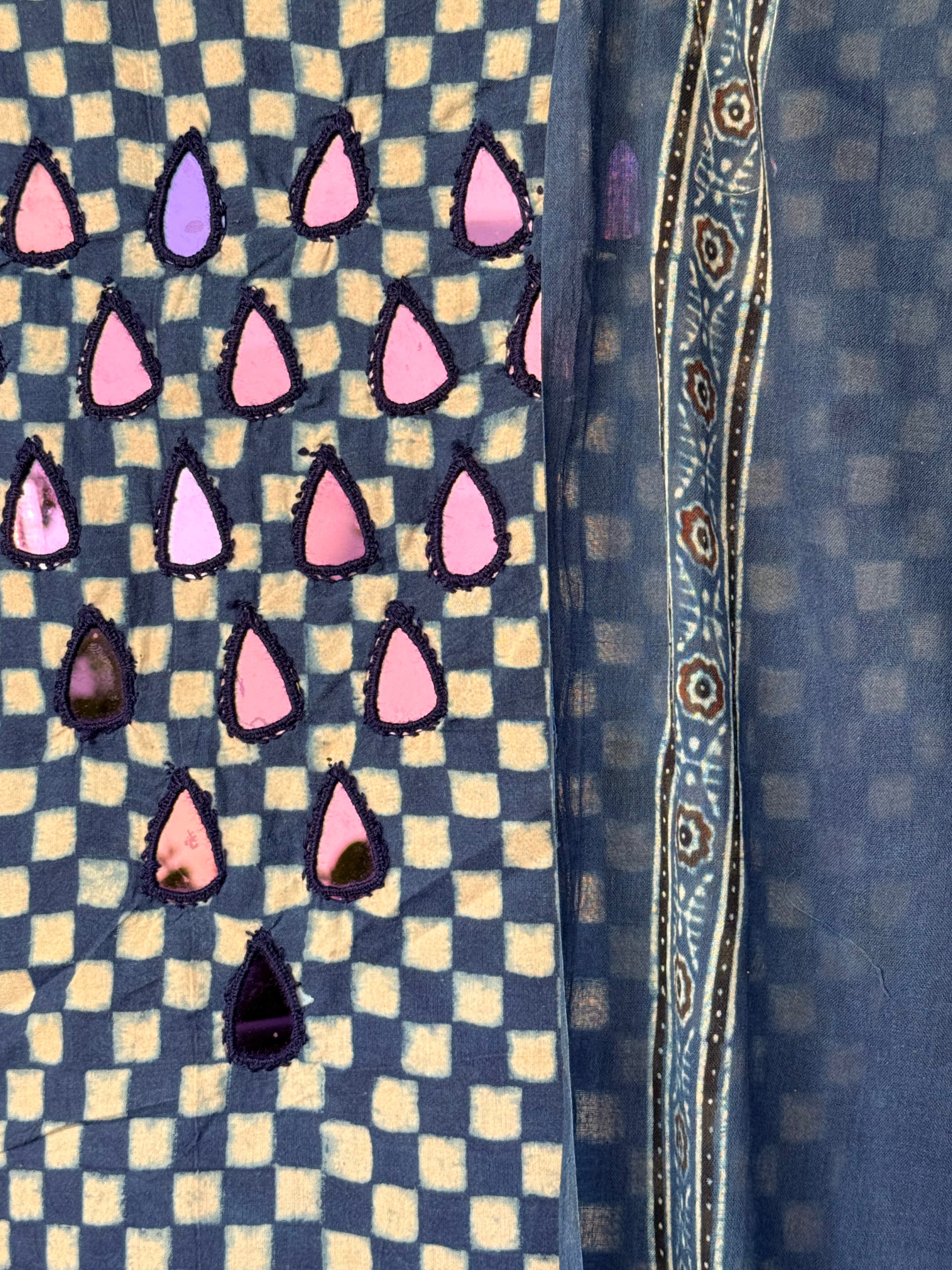 Pure cotton mirror work Ajrakh Blue