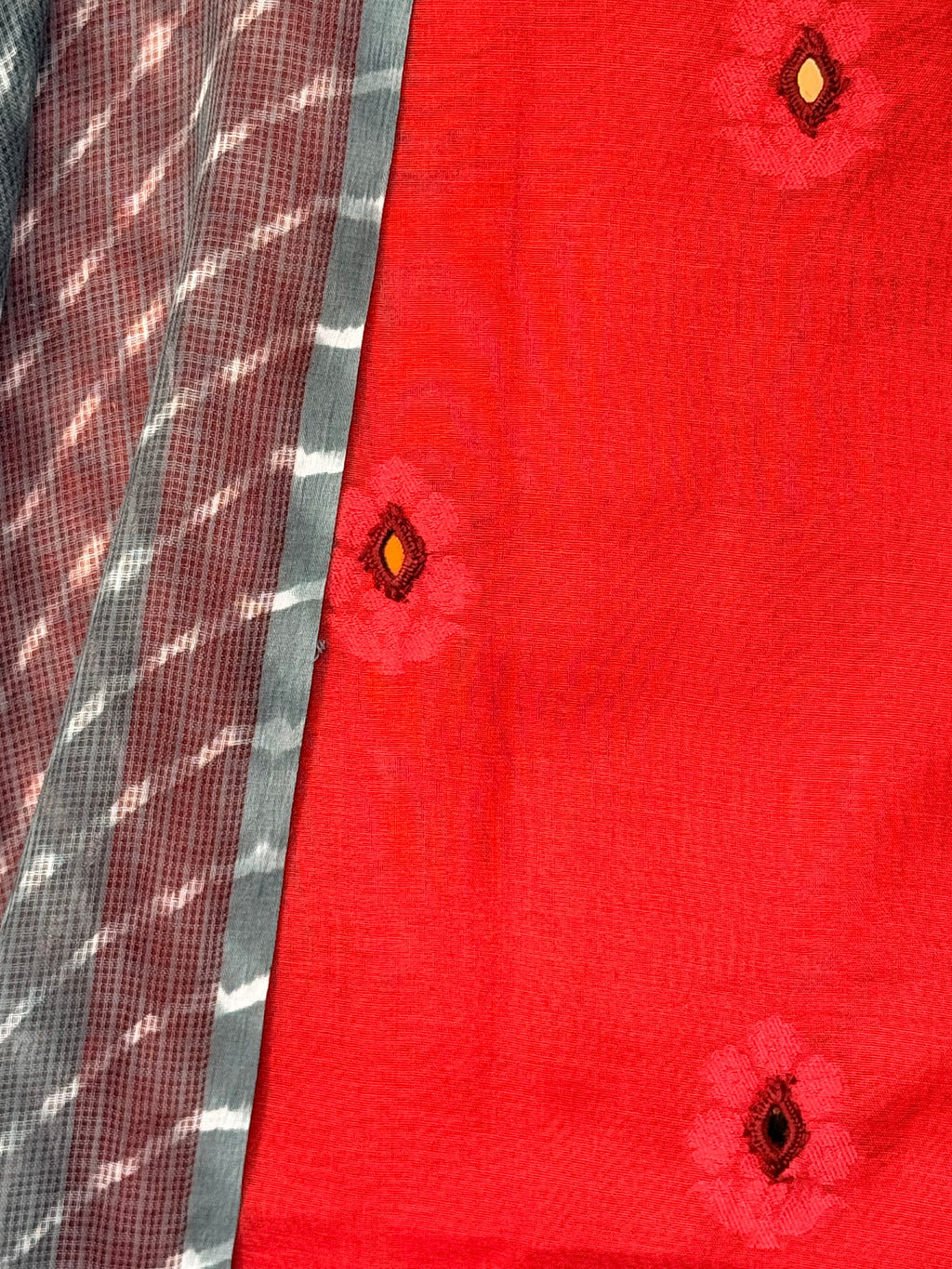 JacquardChanderi mirror work kurta with lehriya dupatta