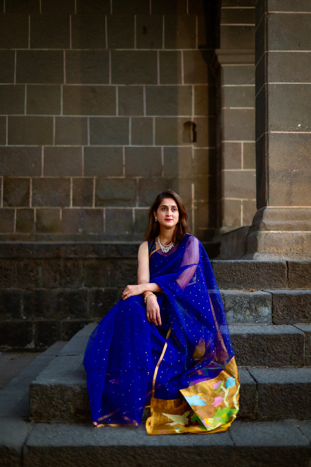 Pure Muslin silk saree ink blue