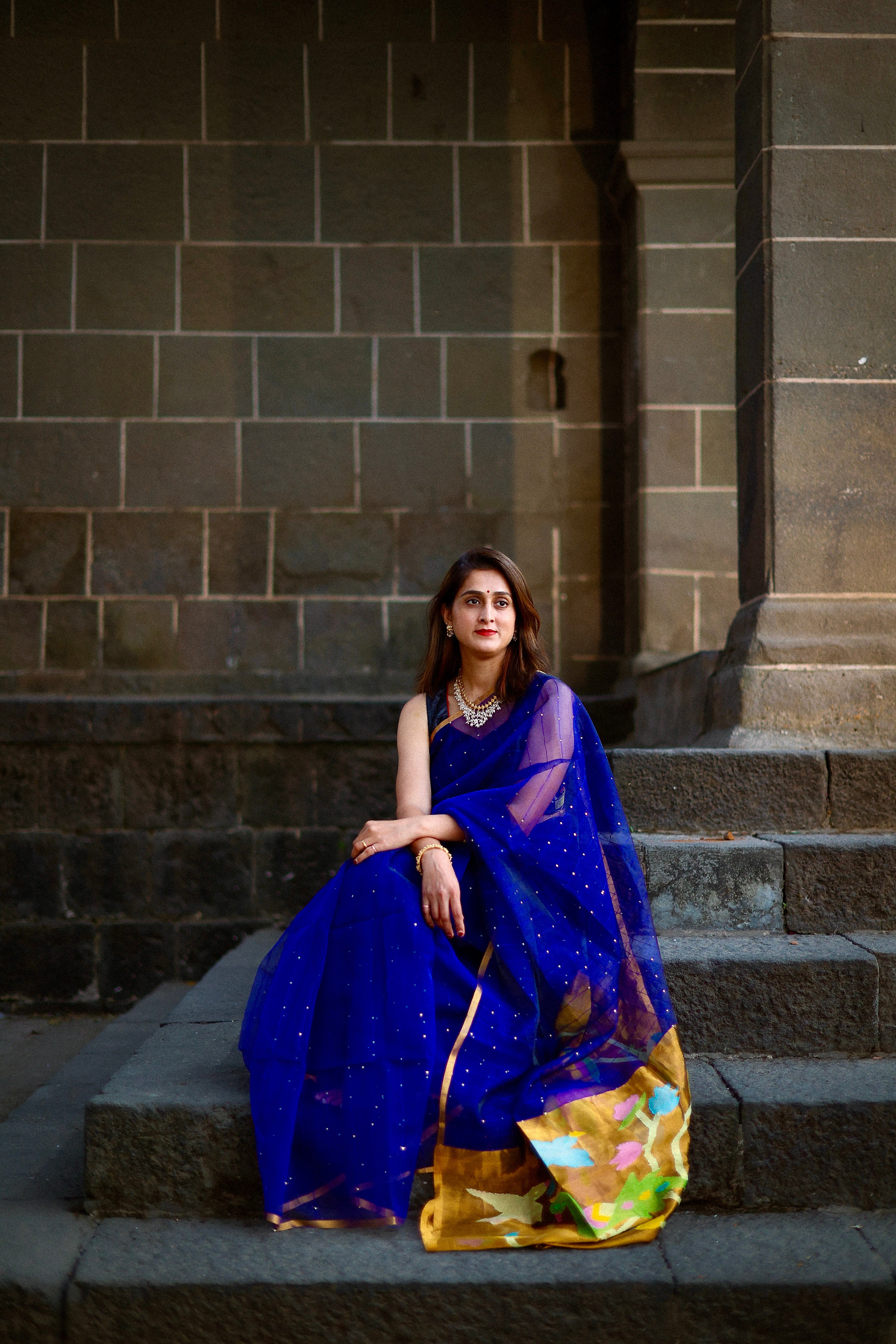Pure Muslin silk saree ink blue