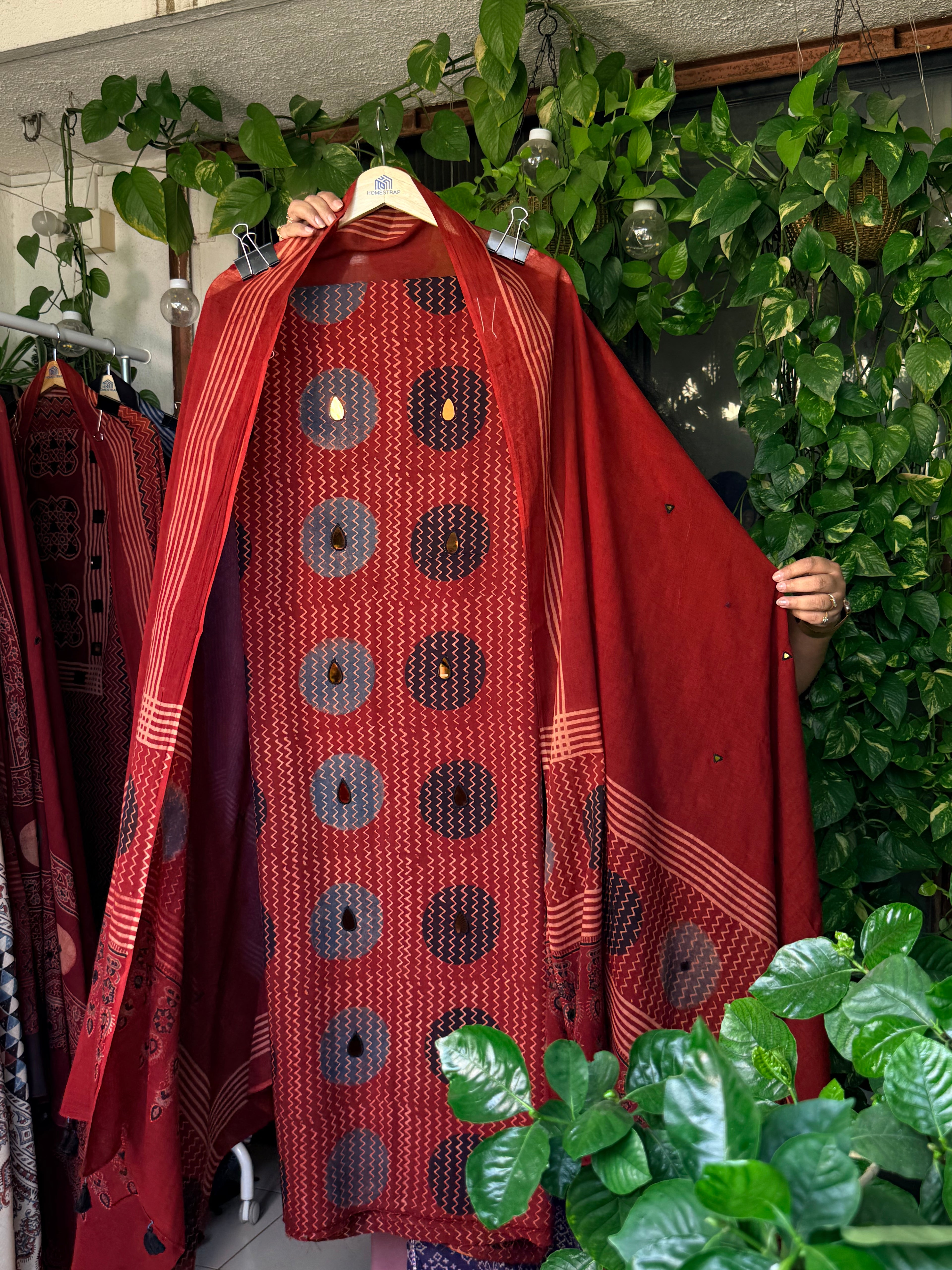 Pure cotton mirror work Ajrakh Red
