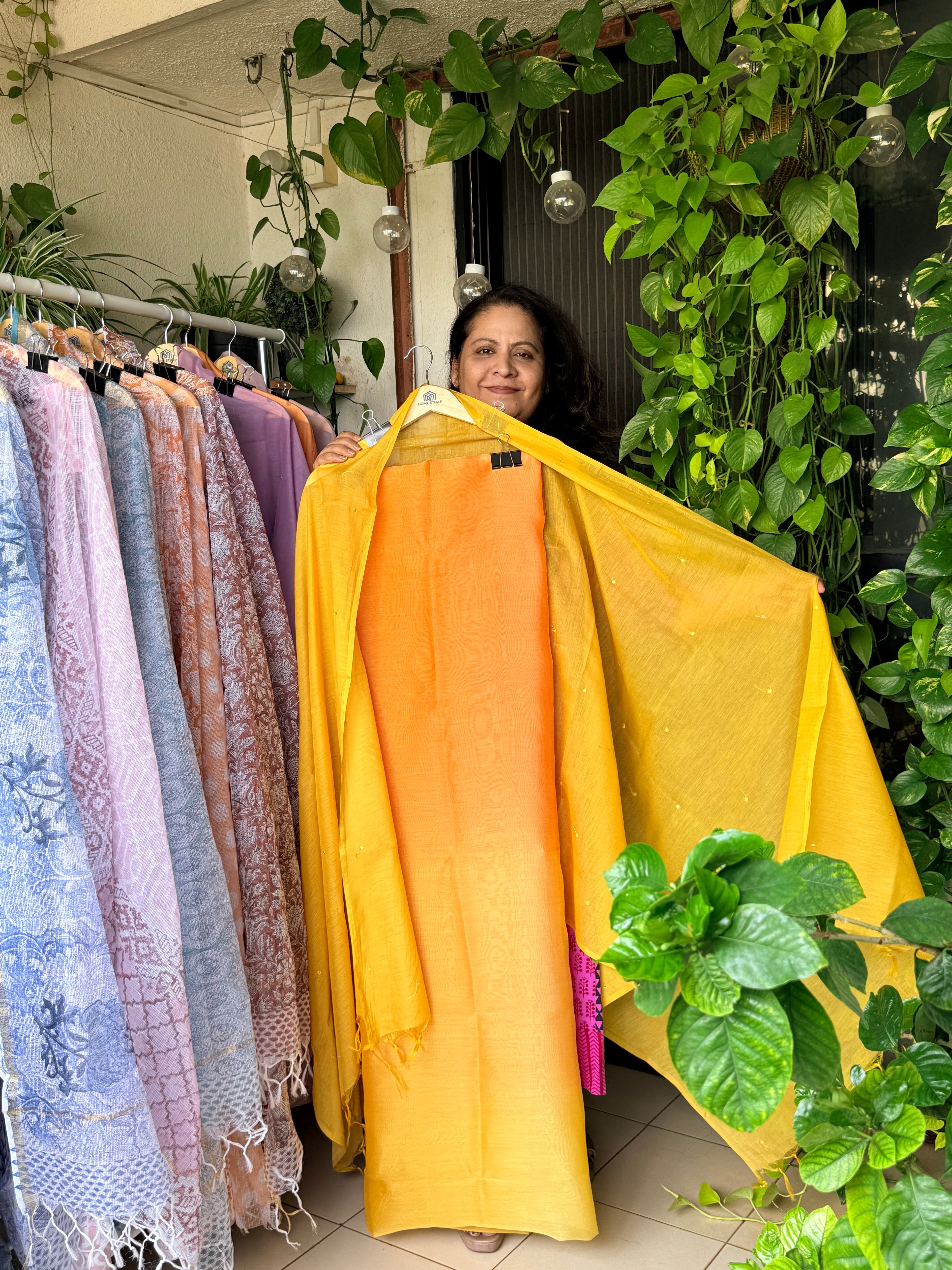 Yellow shaded kurta with mango yellow dupatta- Mul chanderi silk 4D shaded kurta and dupatta set