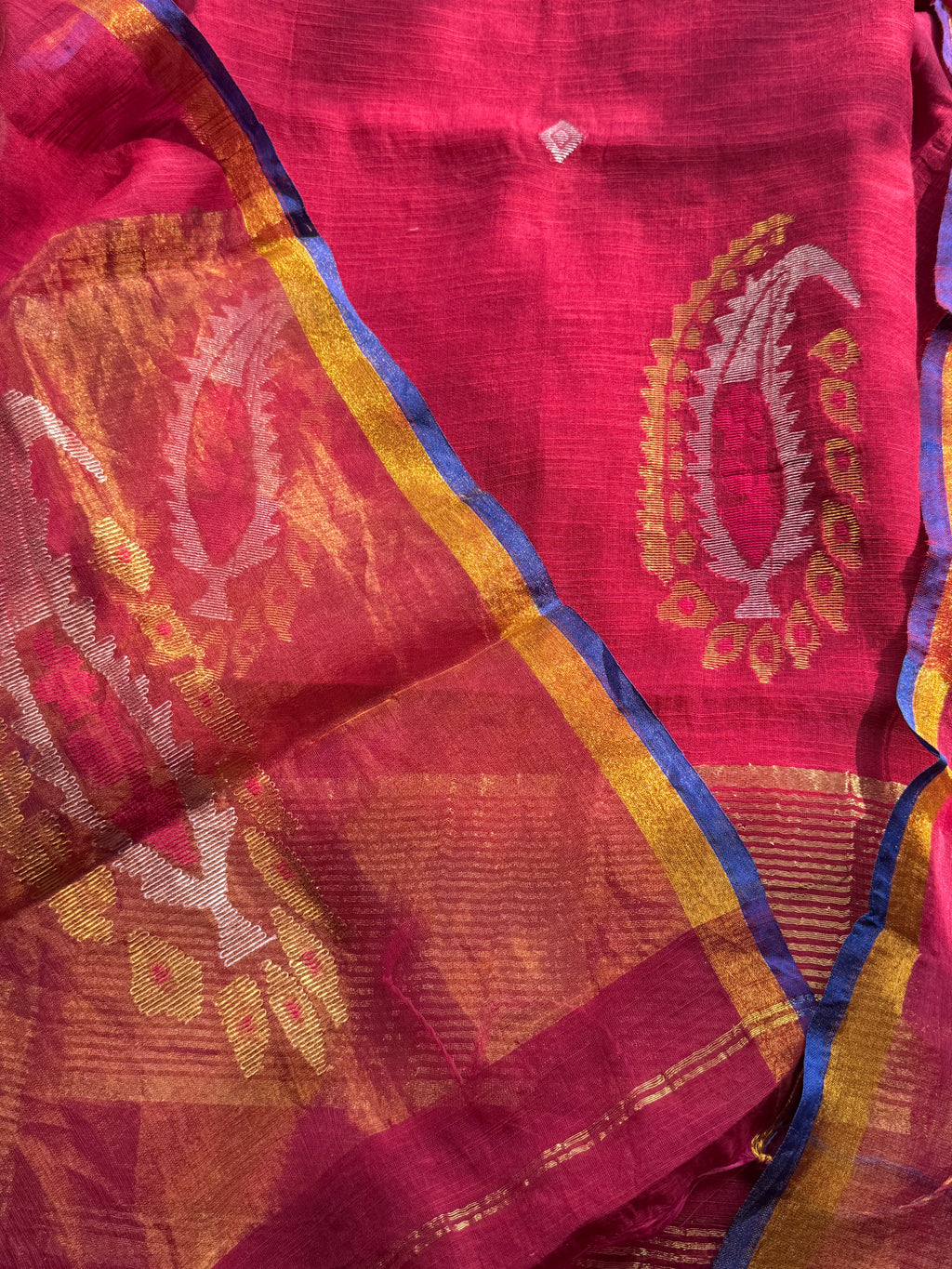 Pure Muslin Silk zari Jamdani with tissue palla dupatta