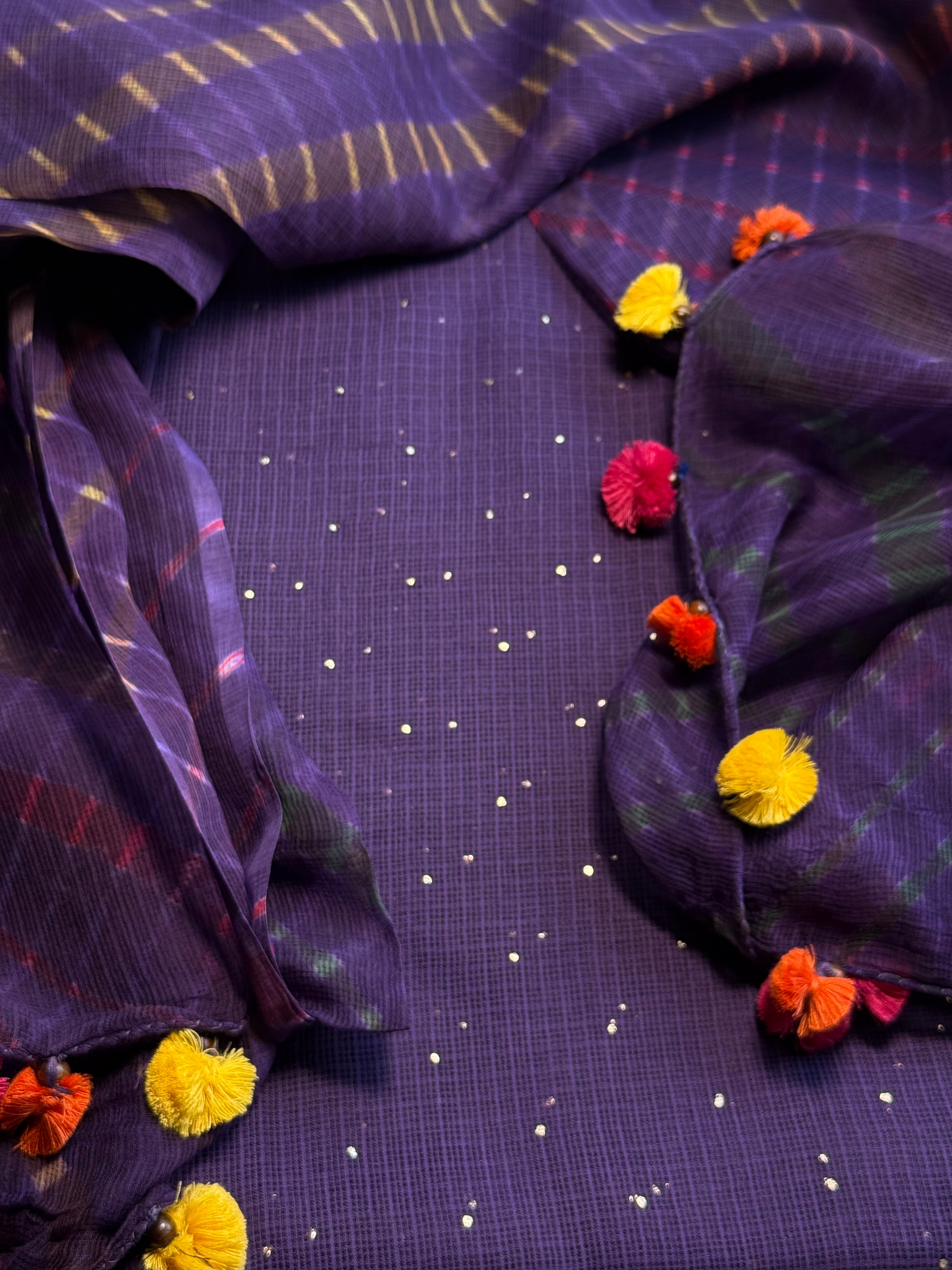 Pure Kota Mukaish Work Kurta with Kota Dupatta- dark purple