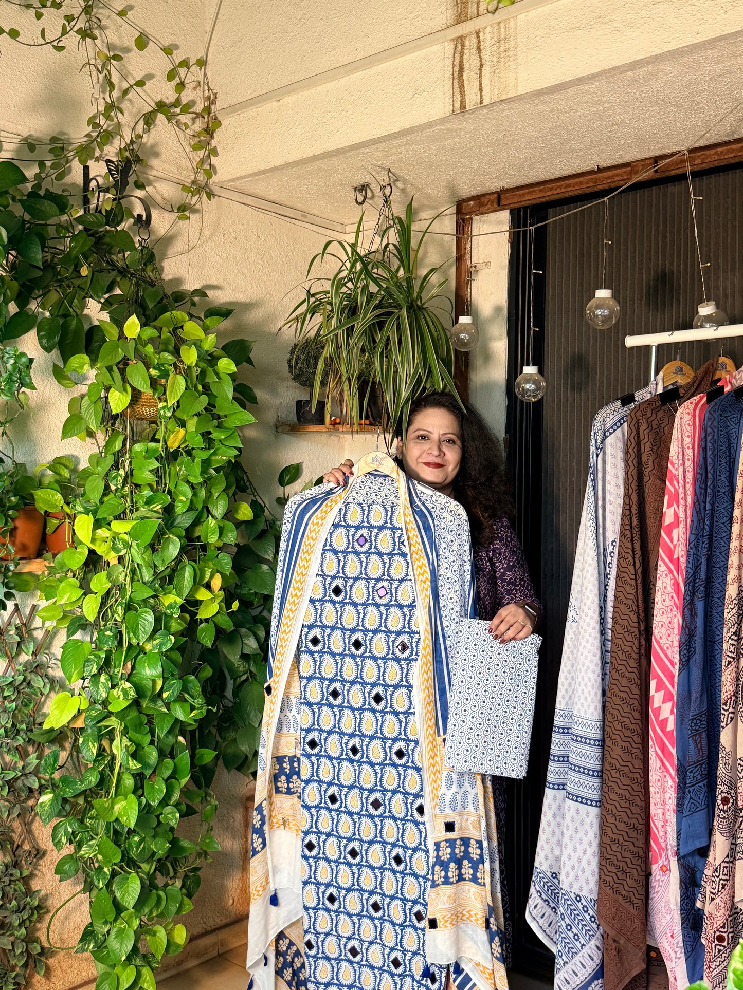Exclusive Bagh cotton mirror work suit