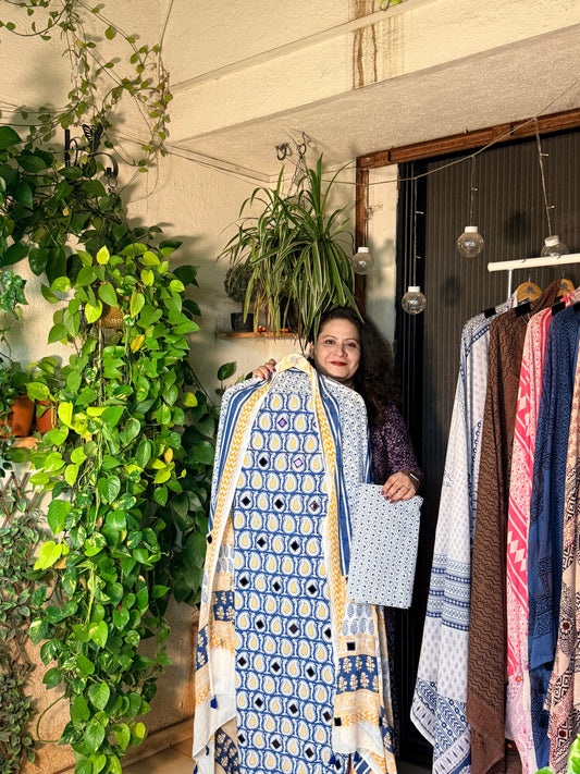 Exclusive Bagh cotton mirror work suit
