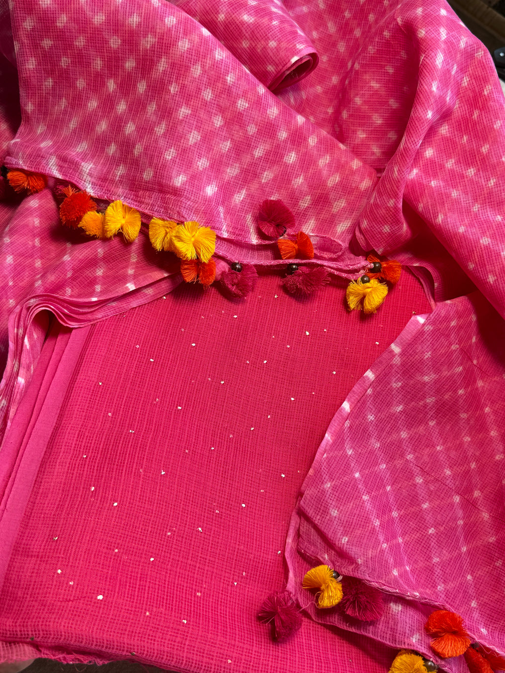 Pure kota Mukaish work kurta with kota dupatta- pink