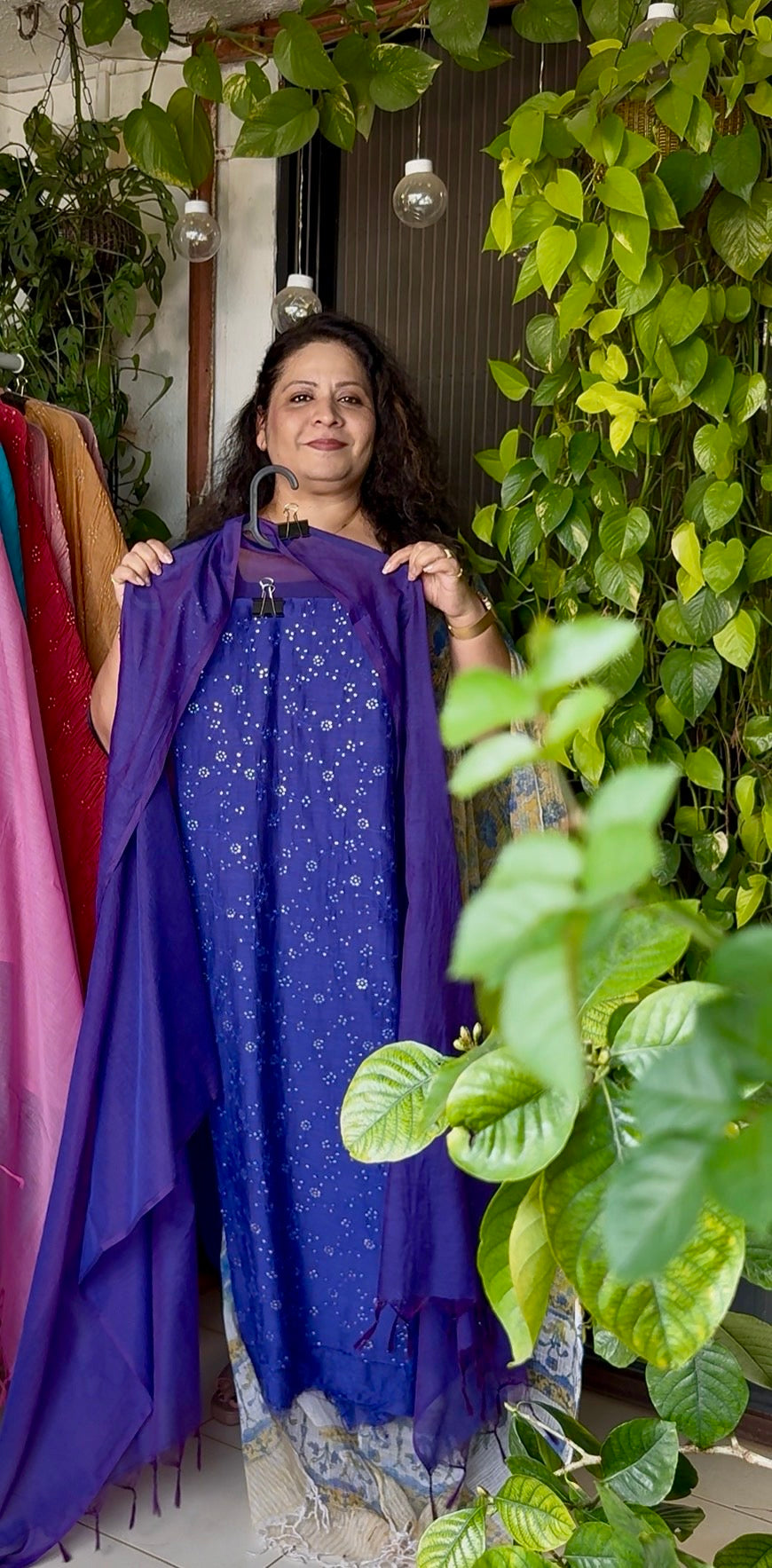 Pure mul chanderi sequins embroidered kurta with plain mul chanderi dupatta