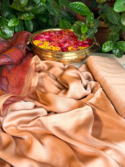 Gajji silk kurta with floral kalamkari dupatta