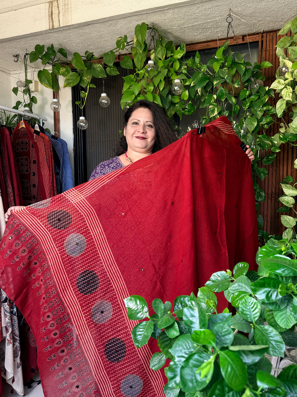 Pure cotton mirror work Ajrakh Red