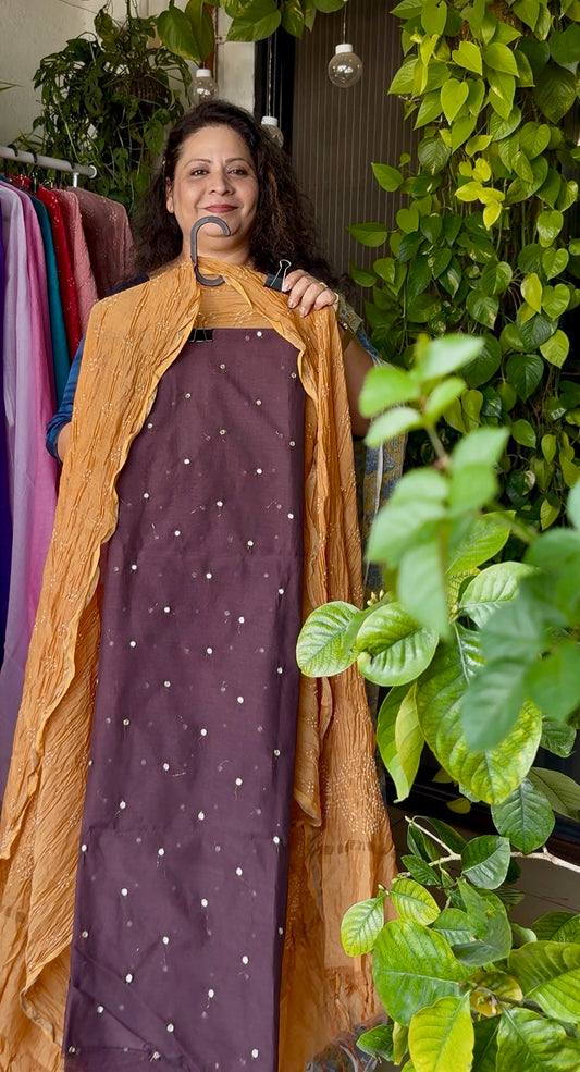 Pure Mul chanderi silk mirror work kurta with pure mul chanderi silk Bandhej dupatta