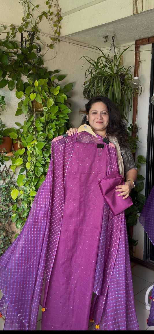 Pure kota Mukaish work kurta with kota dupatta