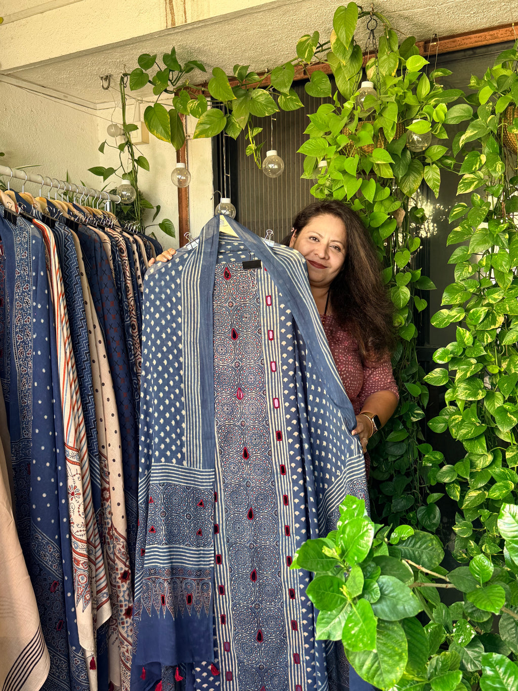 Pure cotton mirror work Ajrakh Indigo