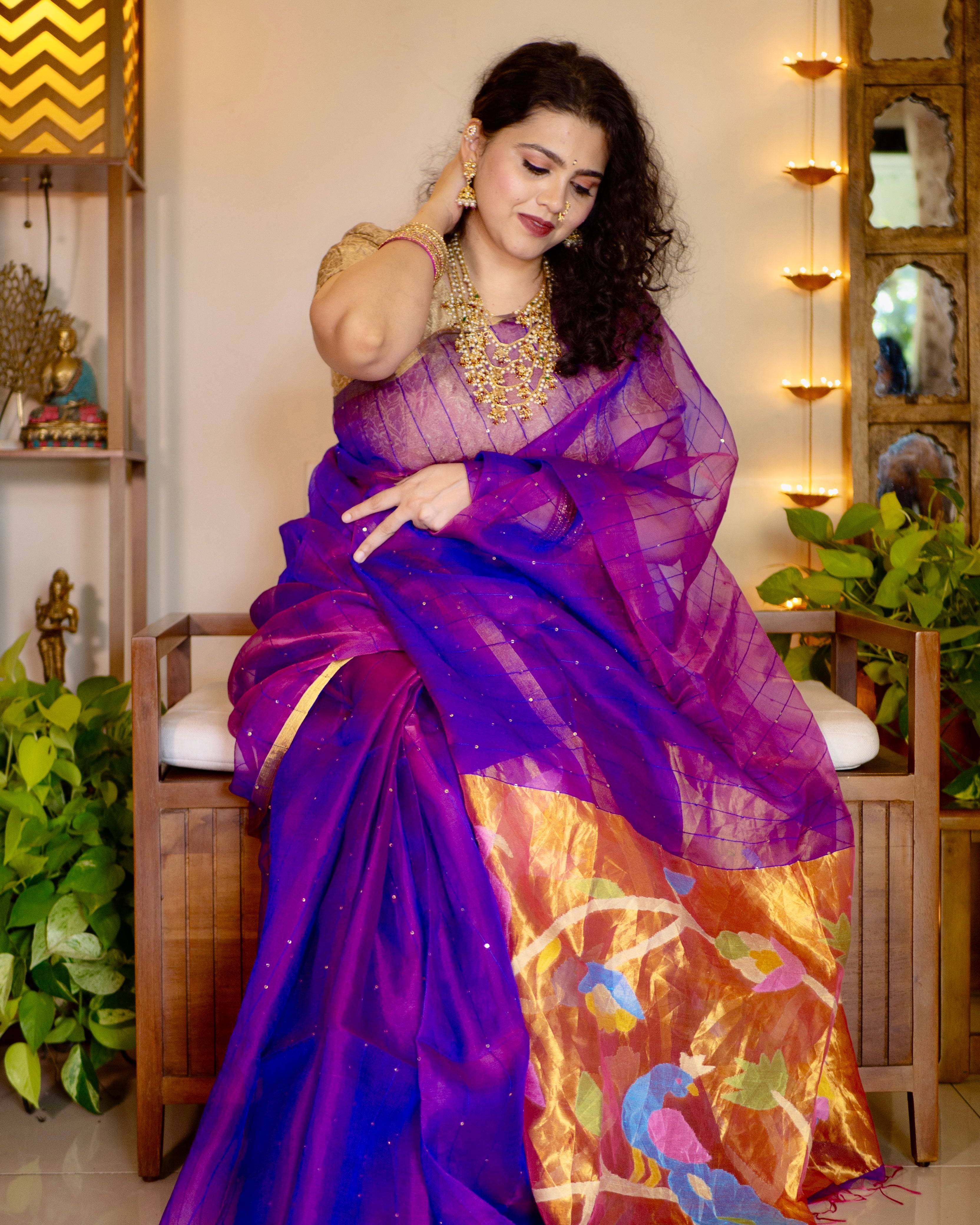 Pure Muslin silk saree purple