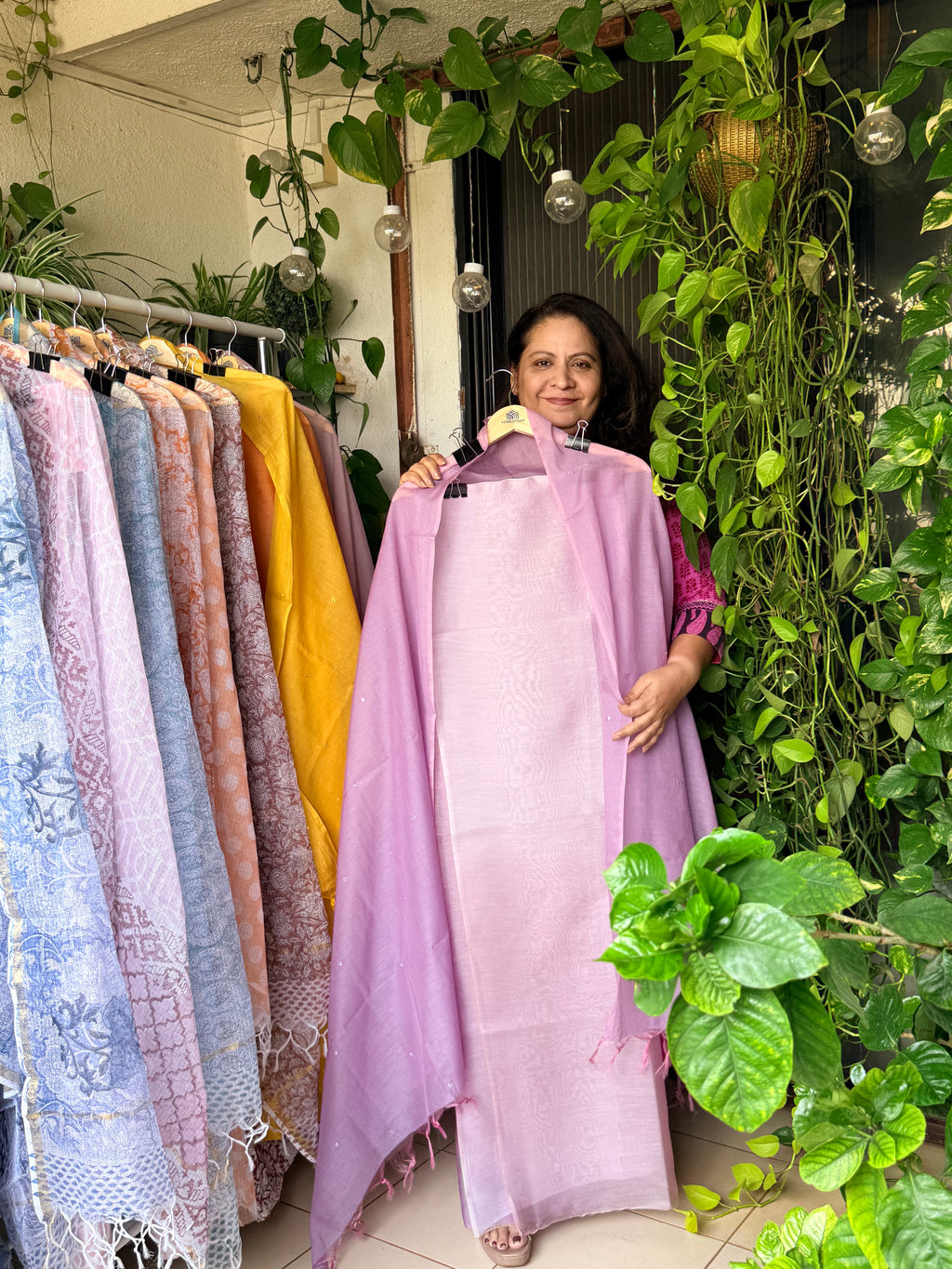 Purple Shaded Kurta with Dark Mauve Dupatta- Mul chanderi silk 4D shaded kurta and  dupatta set