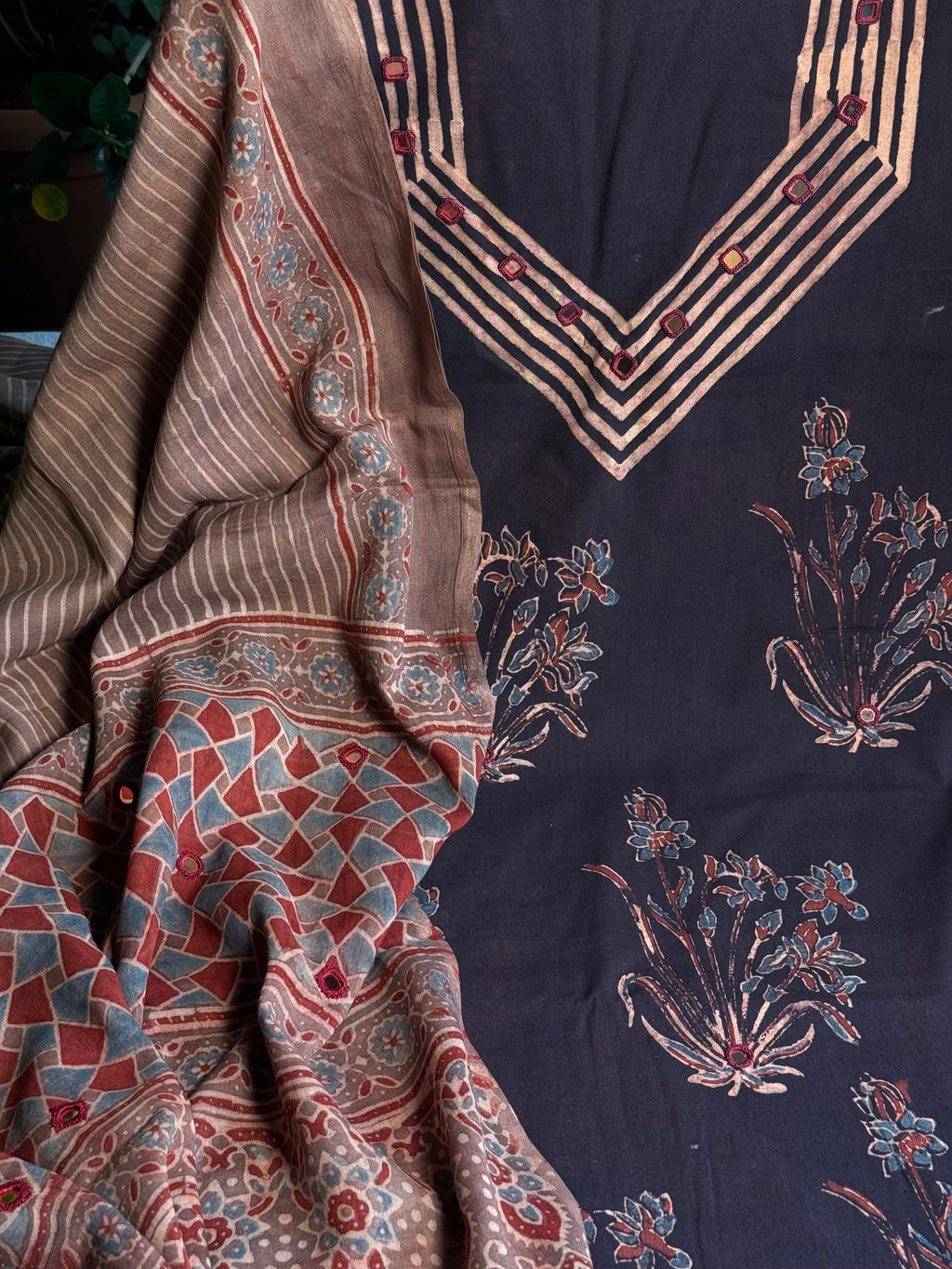 Pure Cotton Mirror Work Ajrakh