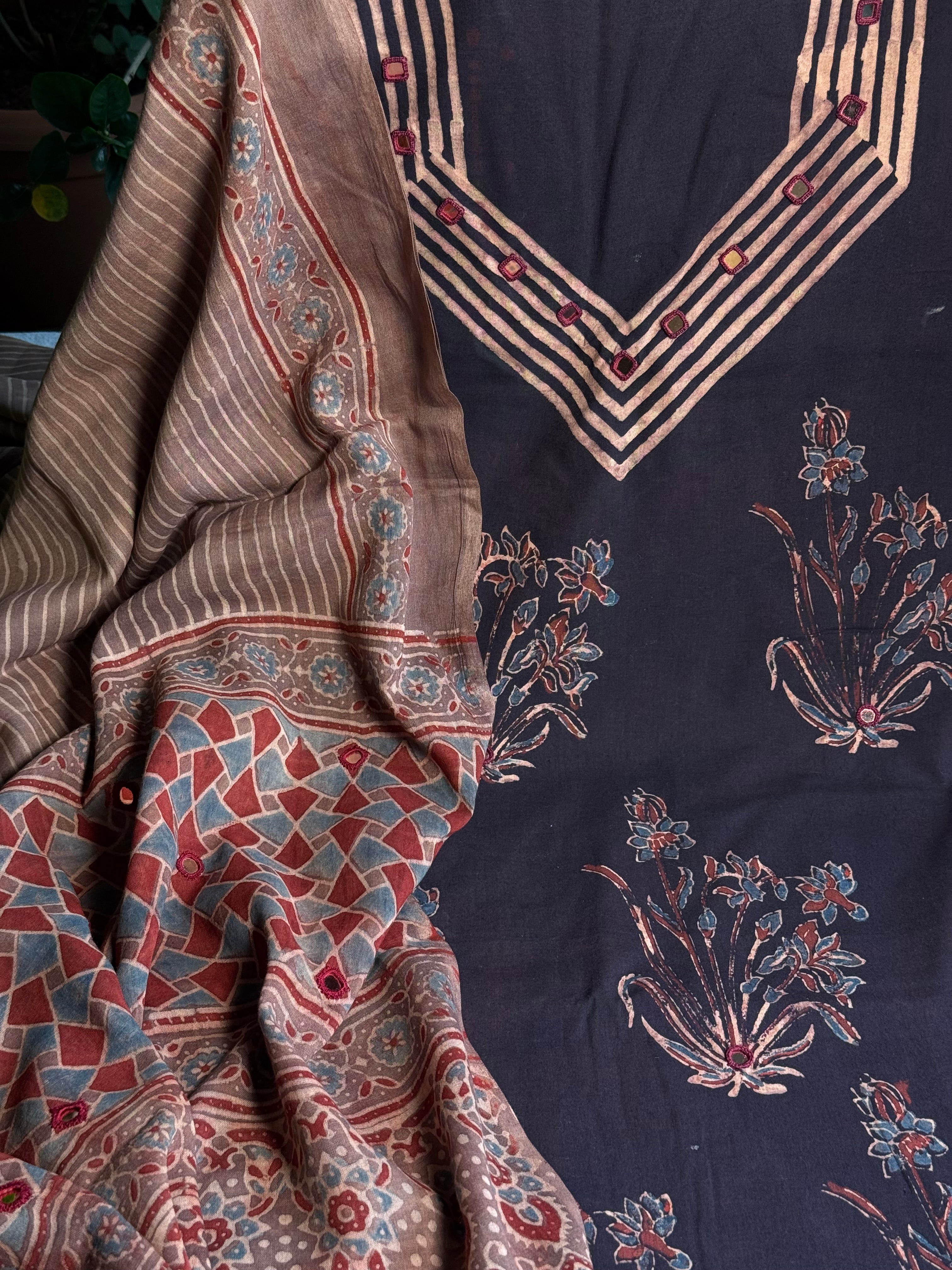 Pure Cotton Mirror Work Ajrakh