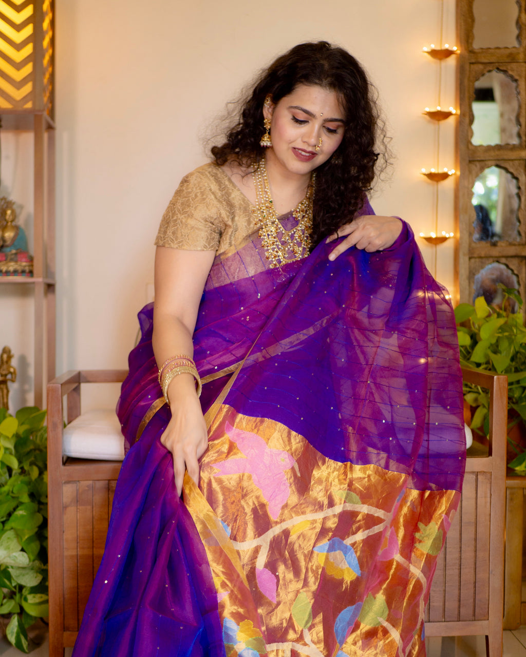 Pure Muslin silk saree purple