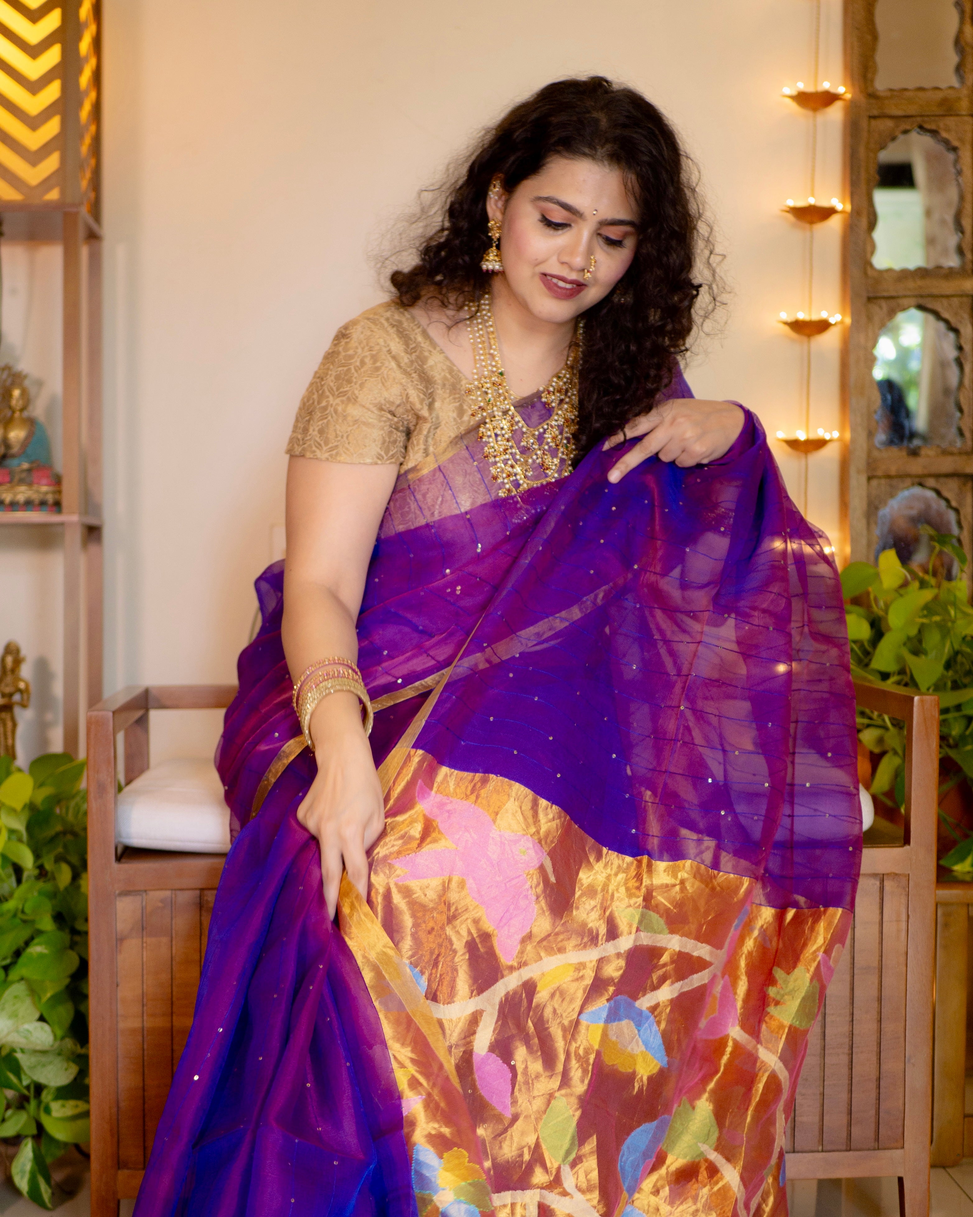 Pure Muslin silk saree purple