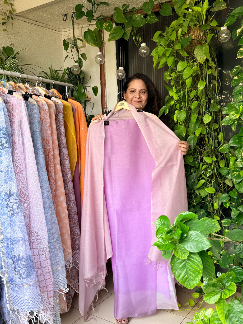 Purple shaded kurta with Light Mauve Dupatta- Mul chanderi silk 4D shaded kurta and  dupatta set