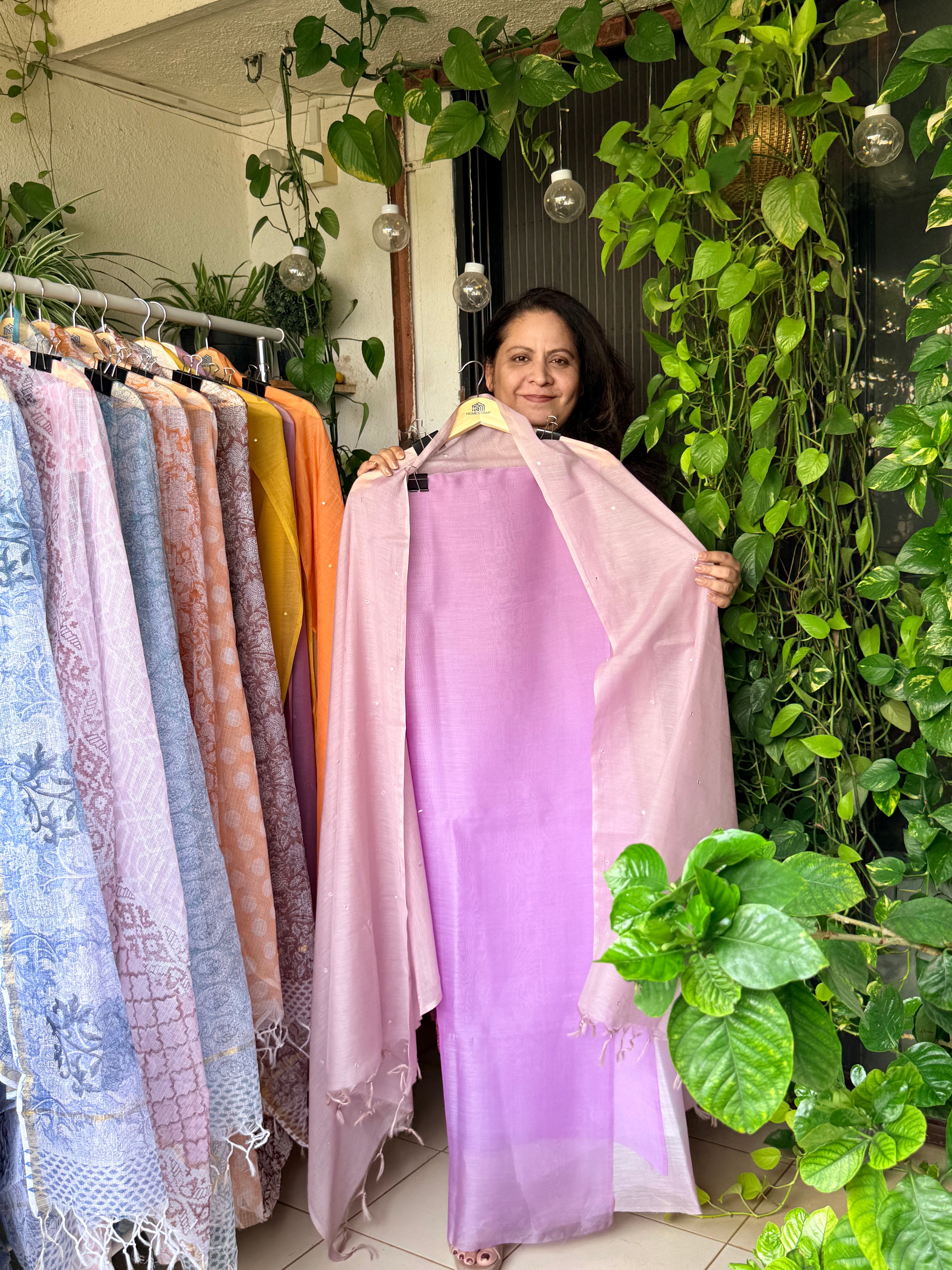 Purple shaded kurta with Light Mauve Dupatta- Mul chanderi silk 4D shaded kurta and  dupatta set