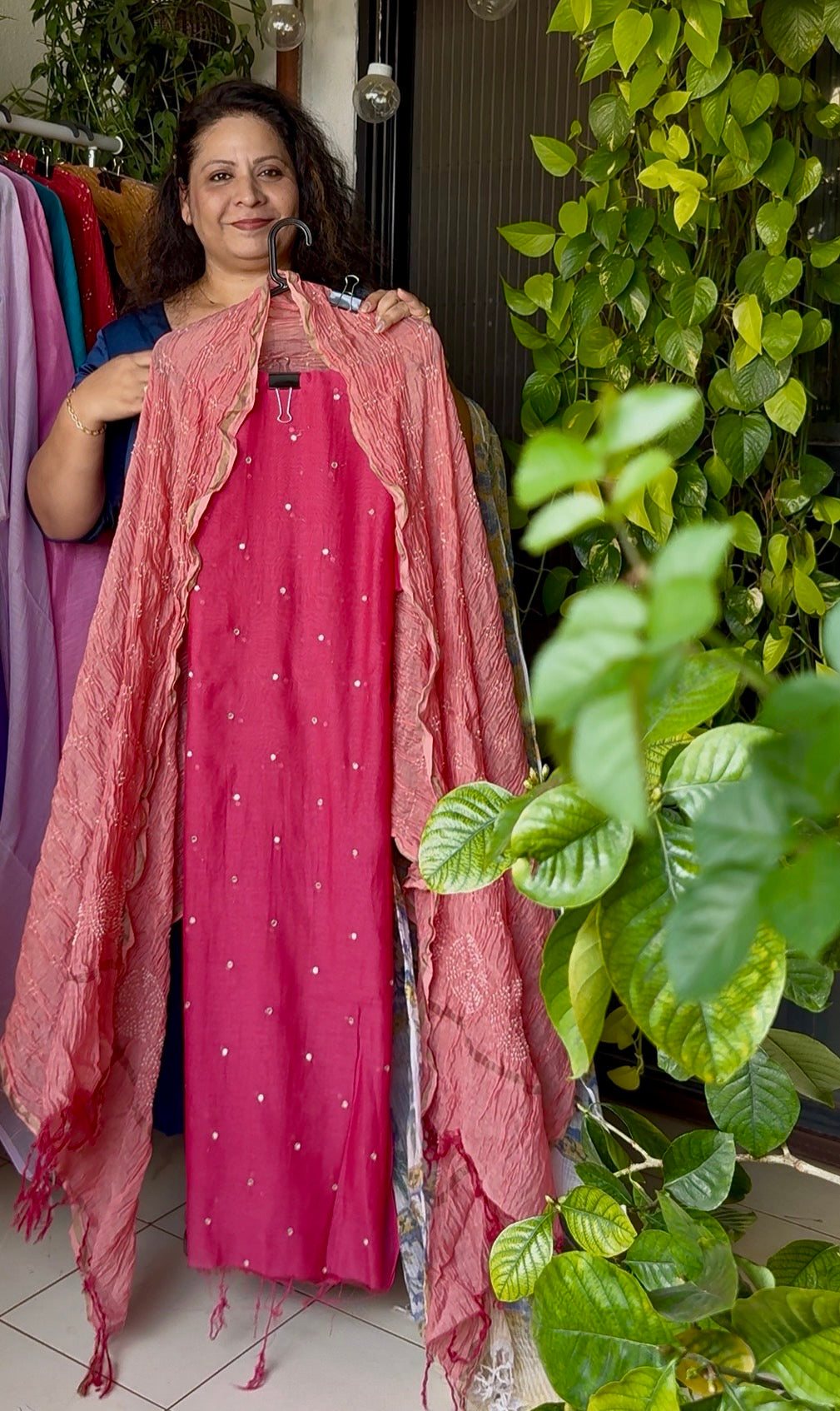 Pure Mul chanderi silk mirror work kurta with pure mul chanderi silk Bandhej dupatta