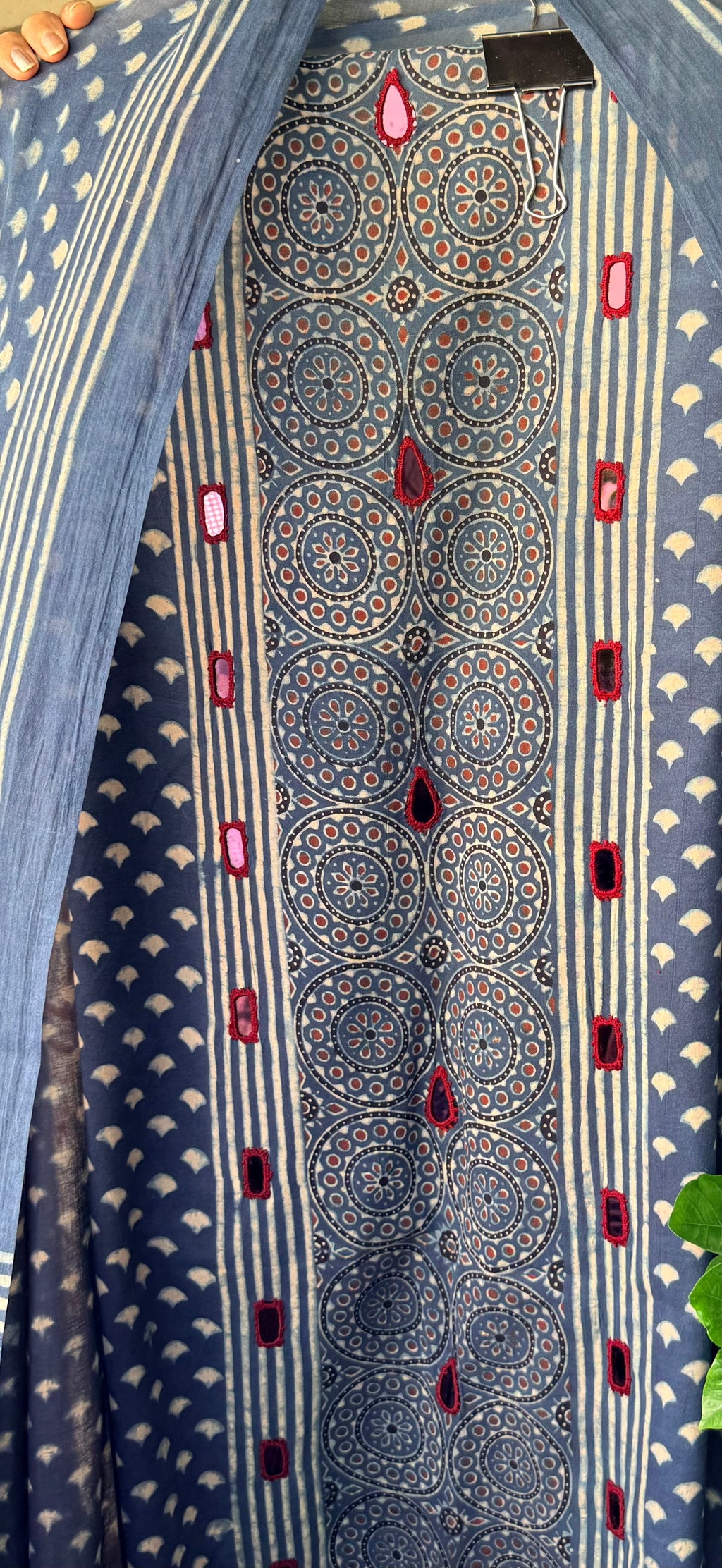 Pure cotton mirror work Ajrakh Indigo