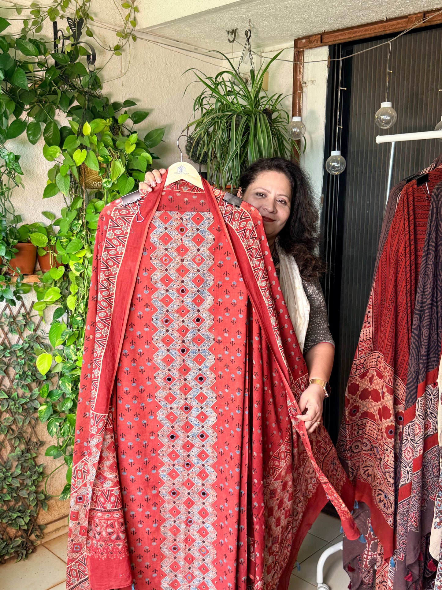 Pure cotton mirror work Ajrakh Red