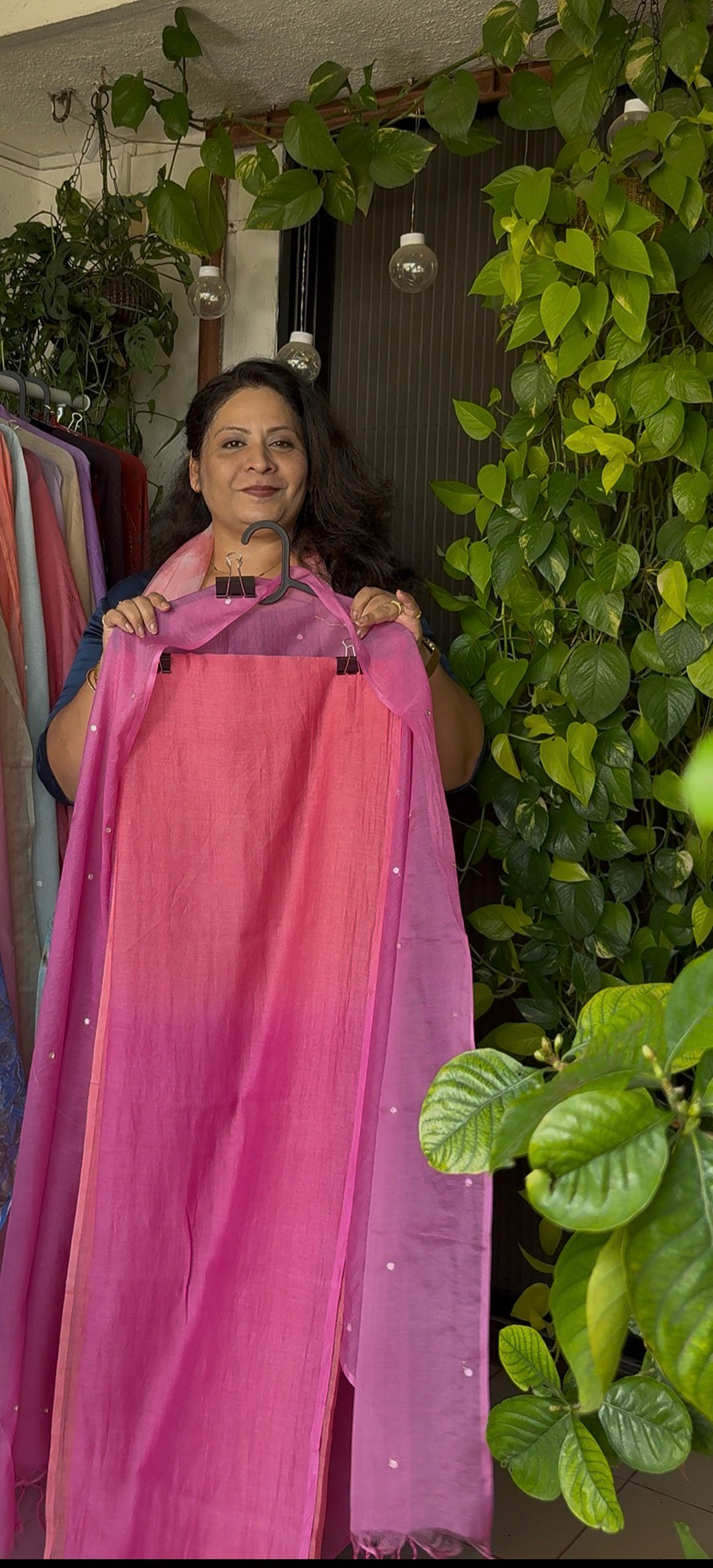 Pure mul chanderi silk kurta ( rangarej) with mul chanderi mirror work dupatta