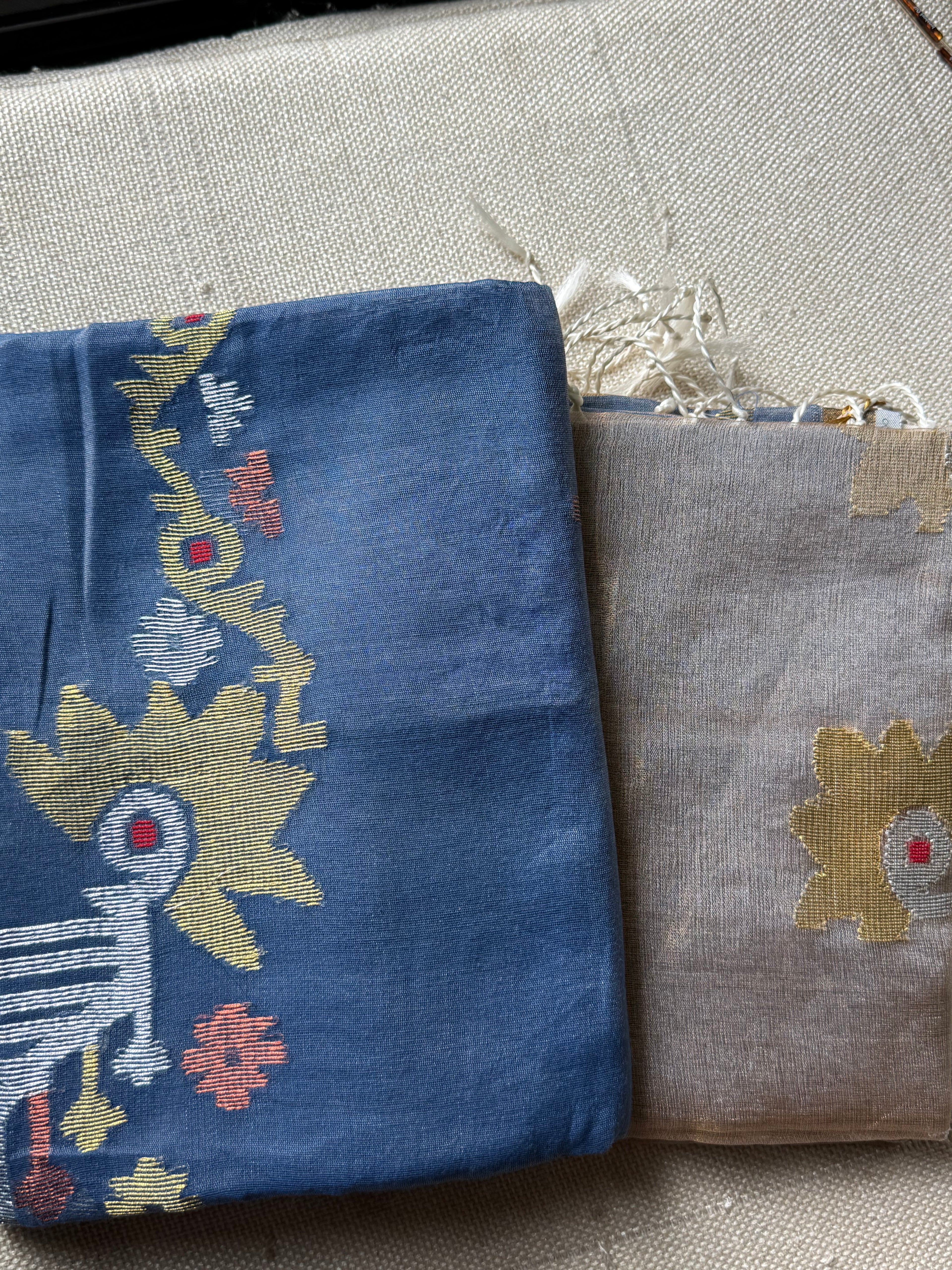 Pure Muslin Silk zari Jamdani with tissue palla dupatta