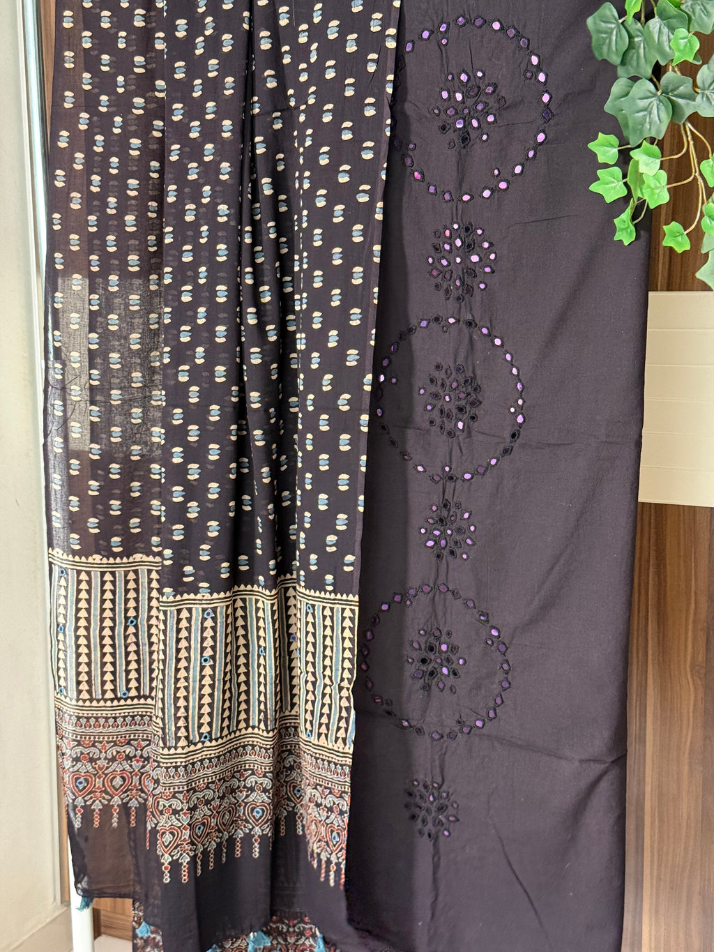 Ajrakh black kurta with black dupatta