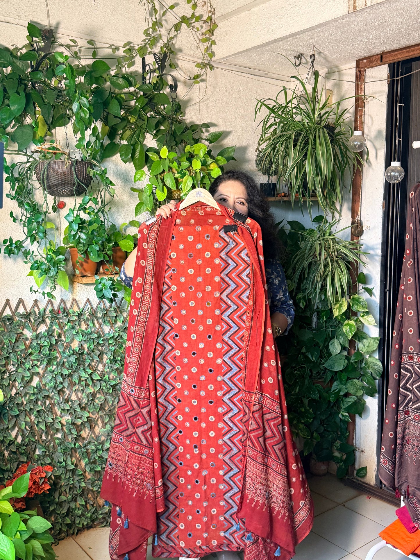Pure cotton mirror work Ajrakh Red