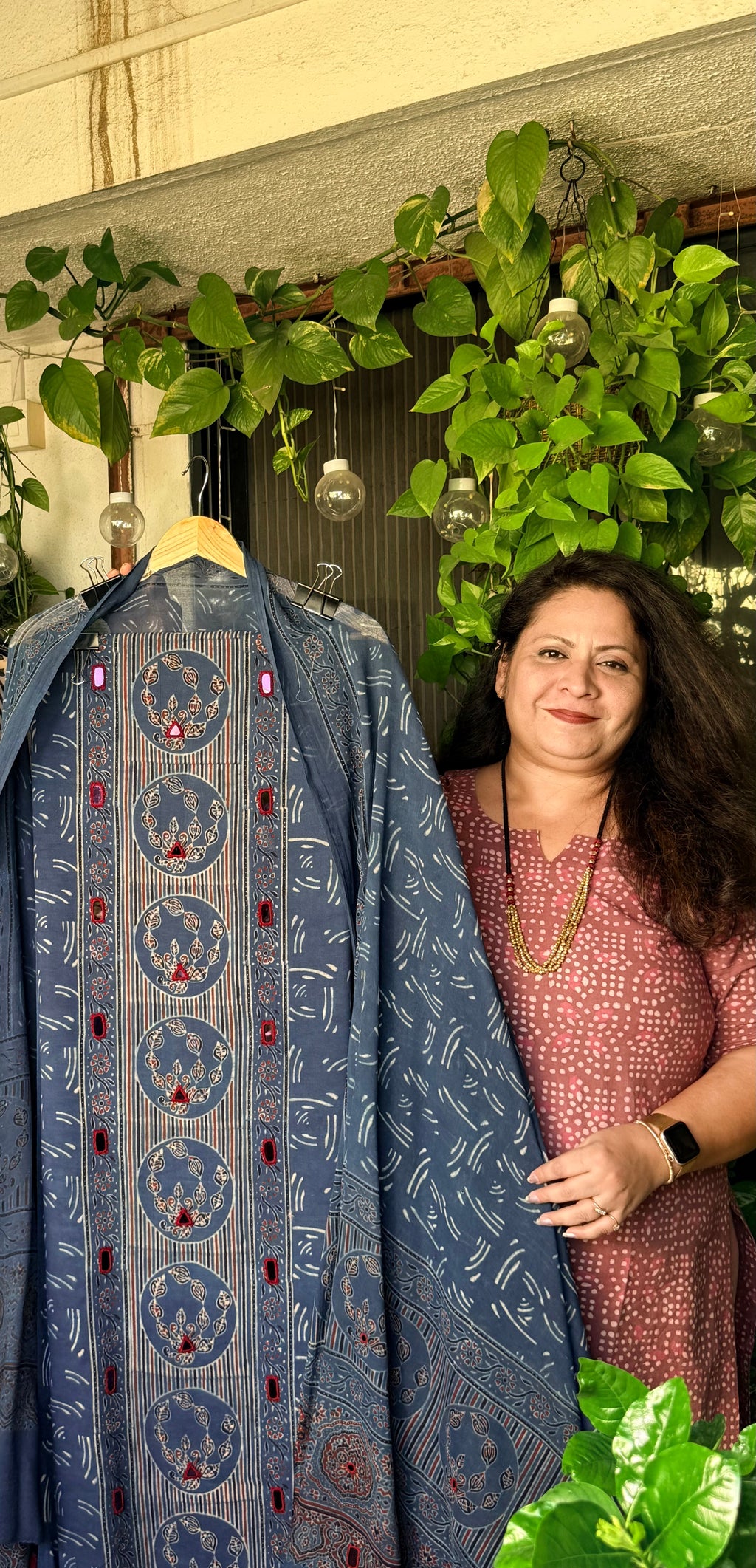 Pure cotton mirror work Ajrakh Indigo