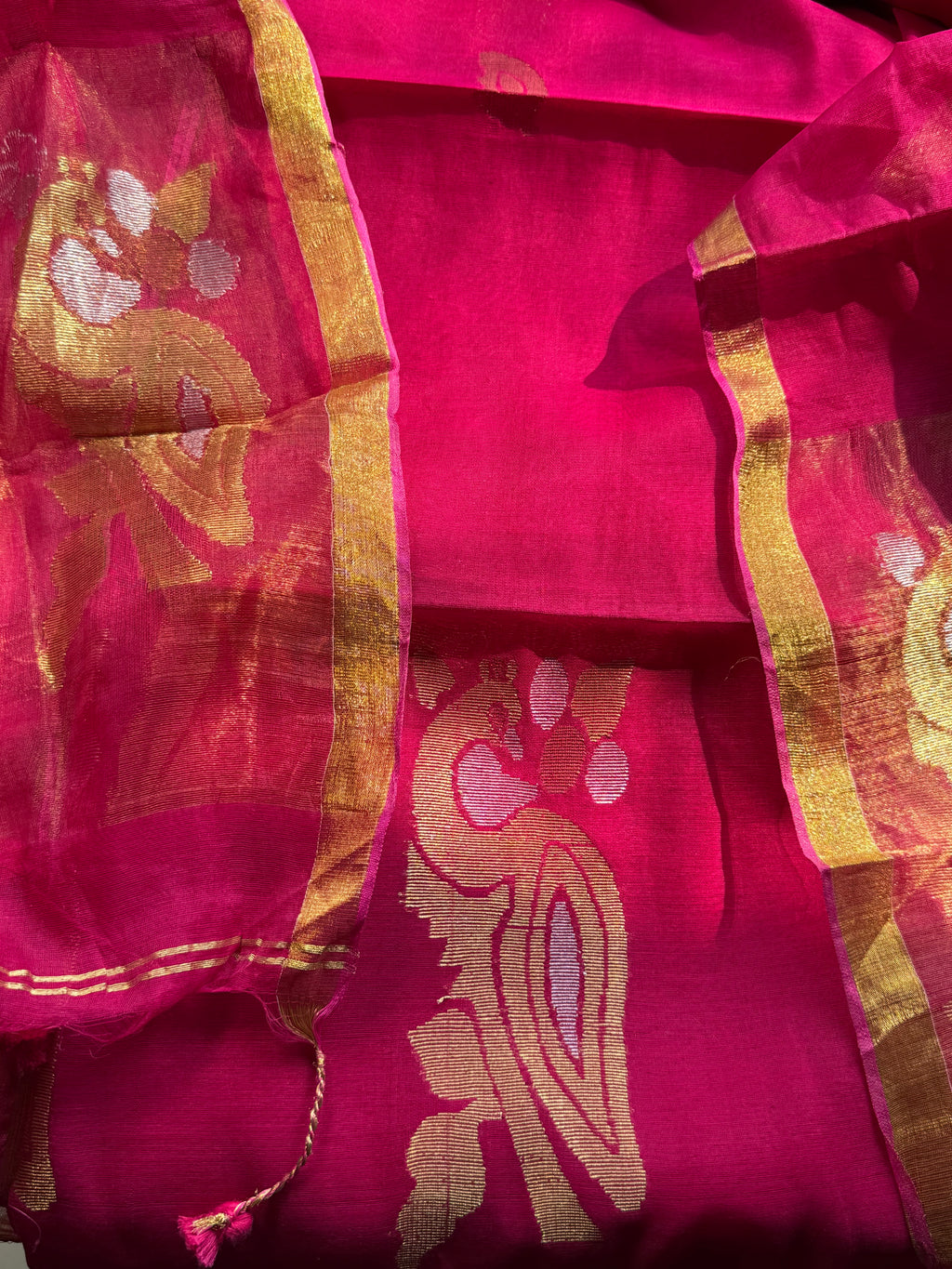 Pure Muslin Silk zari Jamdani with tissue palla dupatta