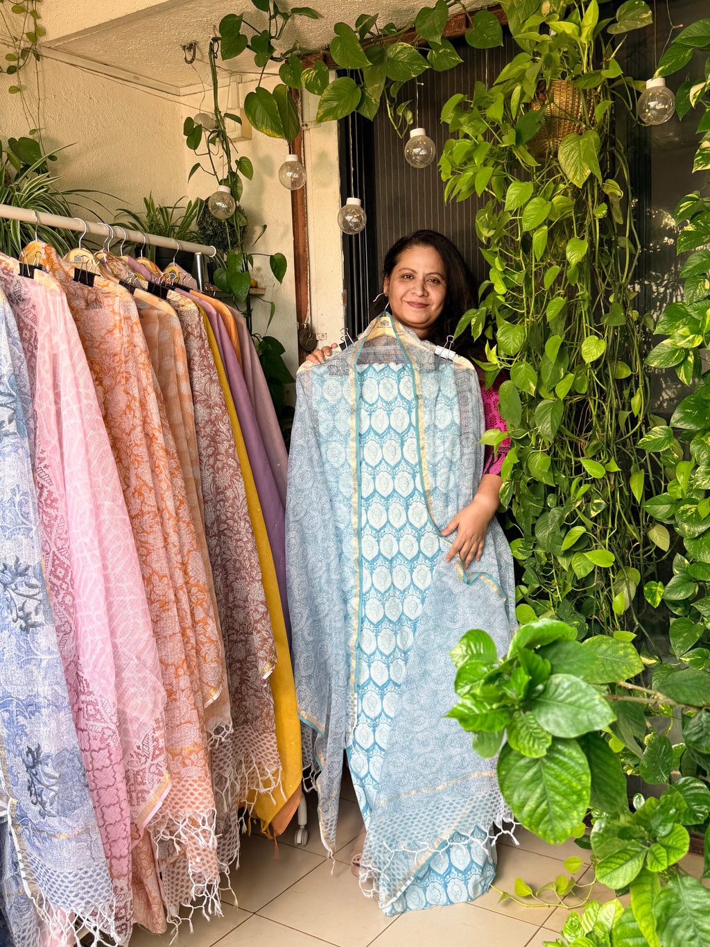 Blue leaf- Pure Taj cotton kurta with kota dupatta