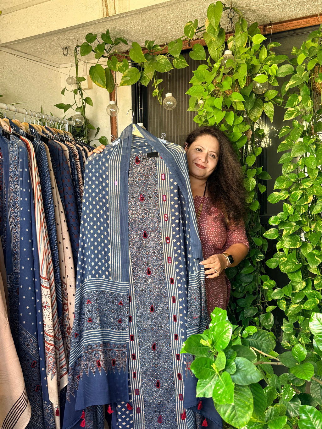 Pure cotton mirror work Ajrakh Indigo